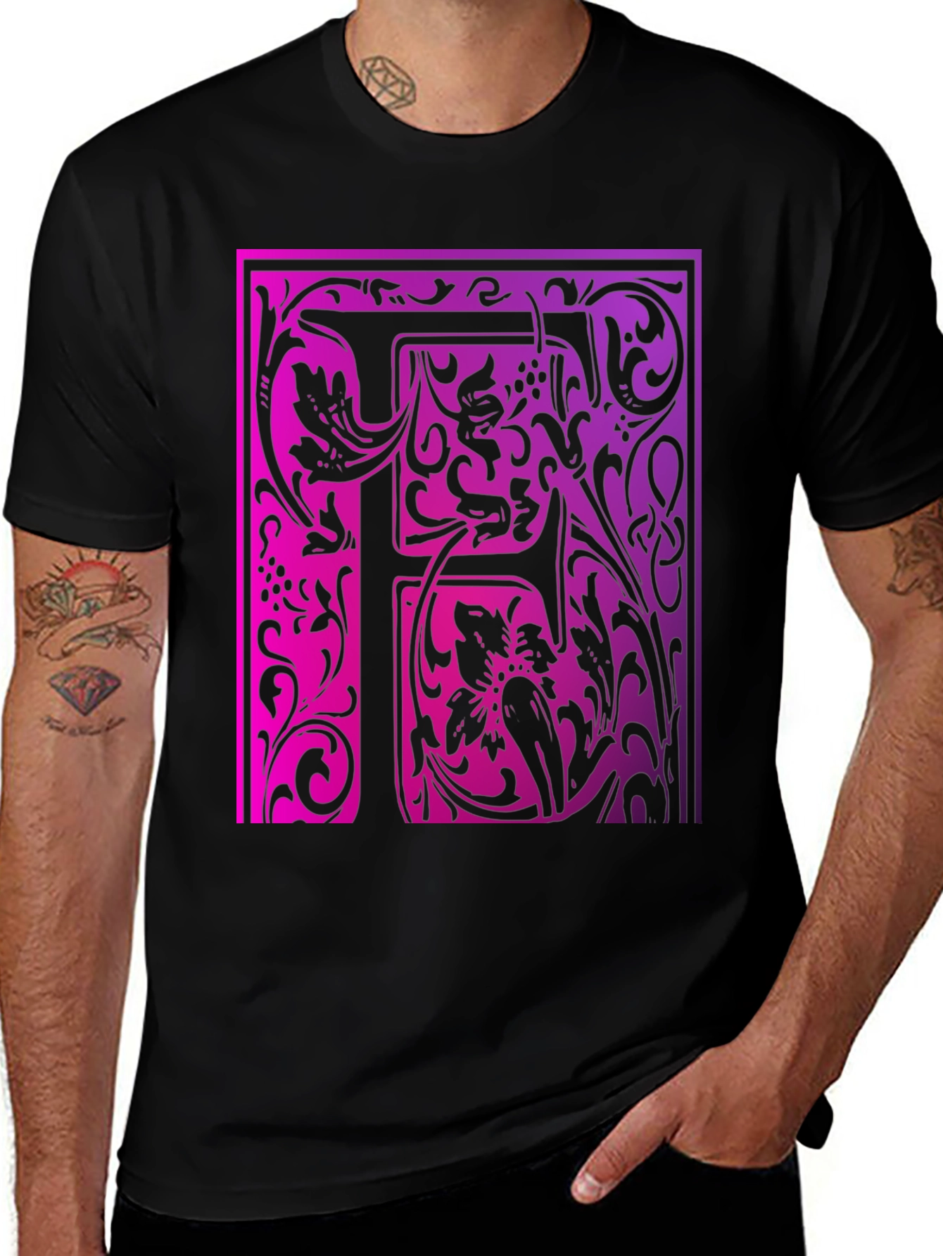 Variant 25 of Floral Letter F Graphic Tee - Unique Initial T-Shirt
