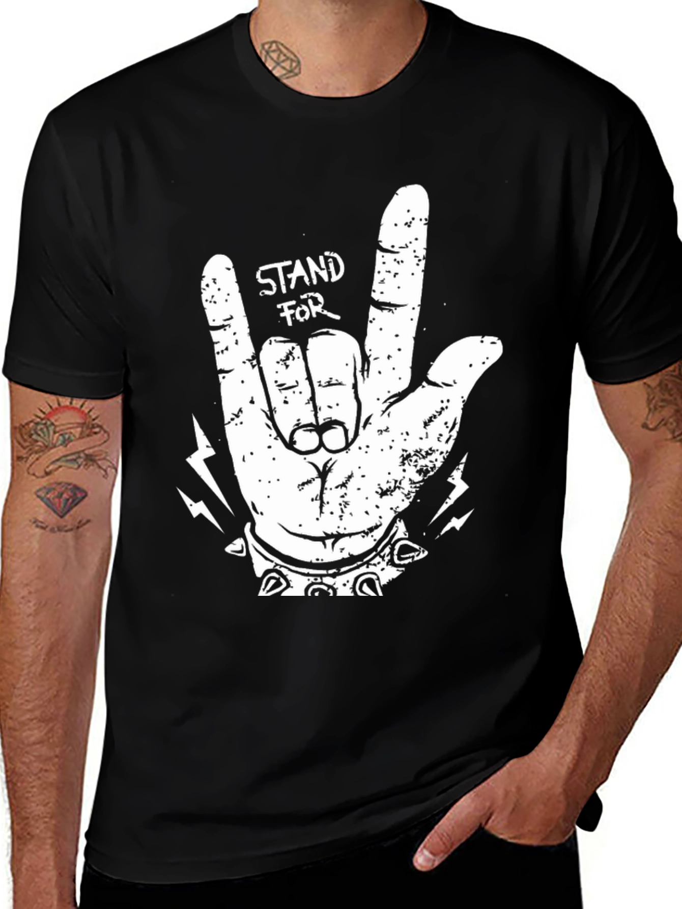 Stand For Rock Gesture Graphic Tee - Black