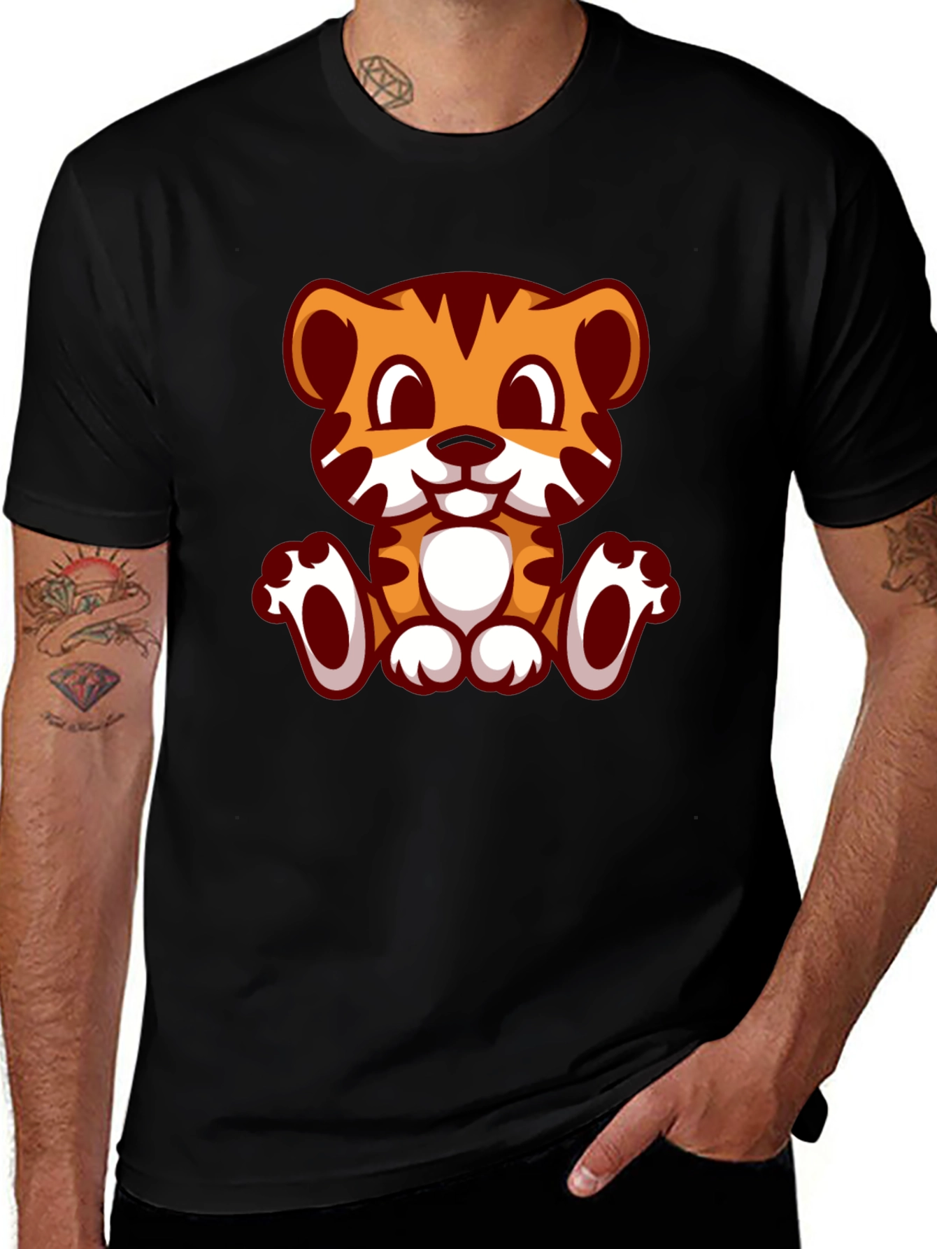 Variant 9 of Cute Cartoon Tiger Graphic Black T-Shirt