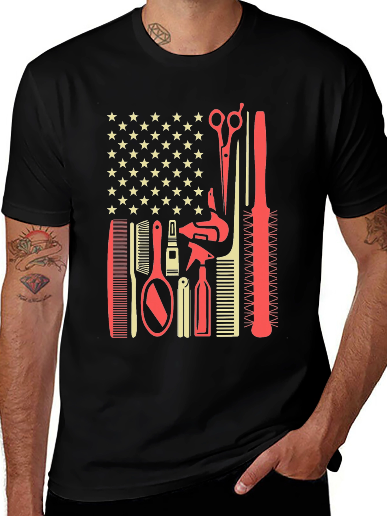 Variant 24 of Barber Tools American Flag T-Shirt
