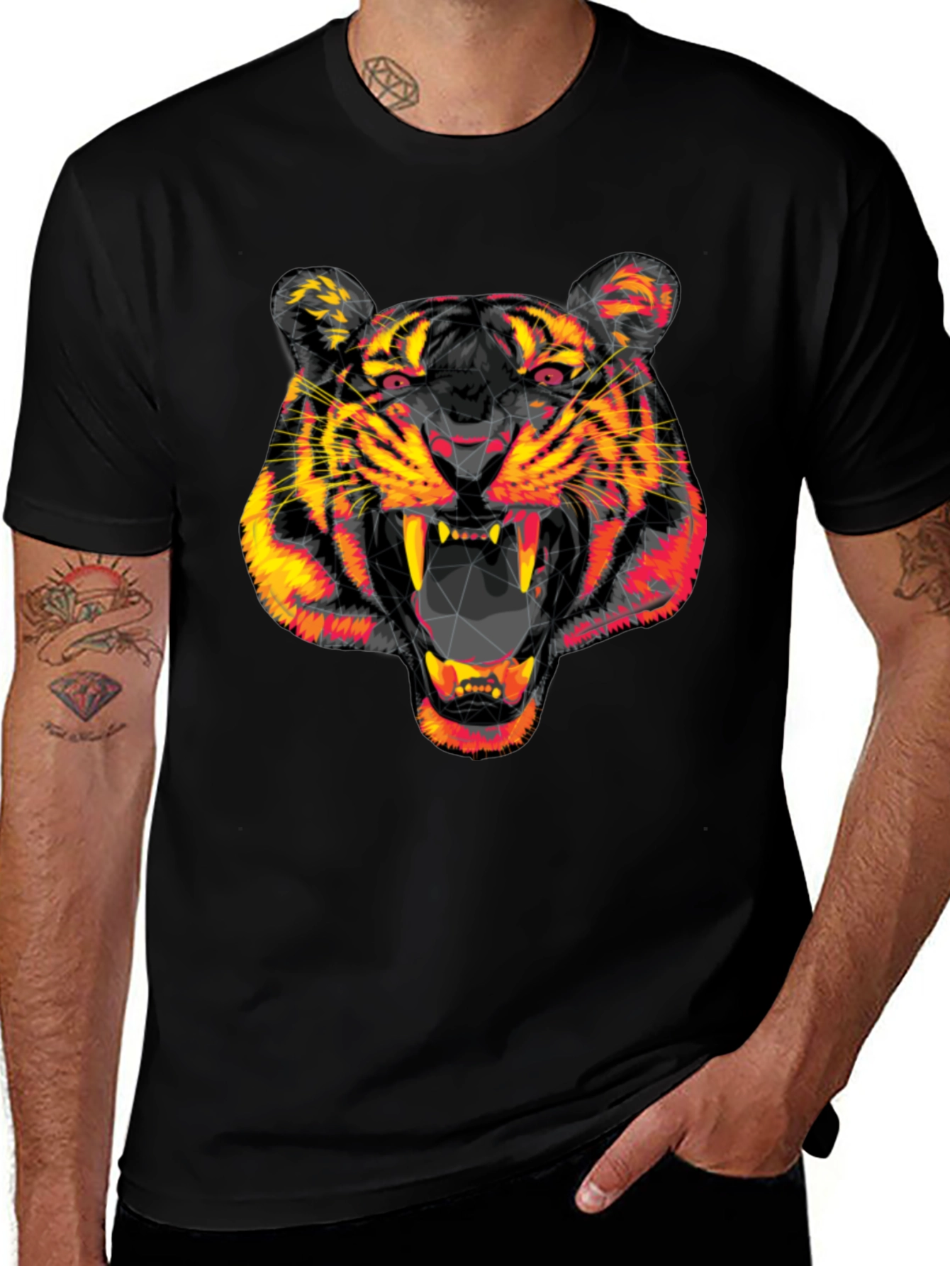 Variant 9 of Geometric Tiger Head Black Graphic Tee