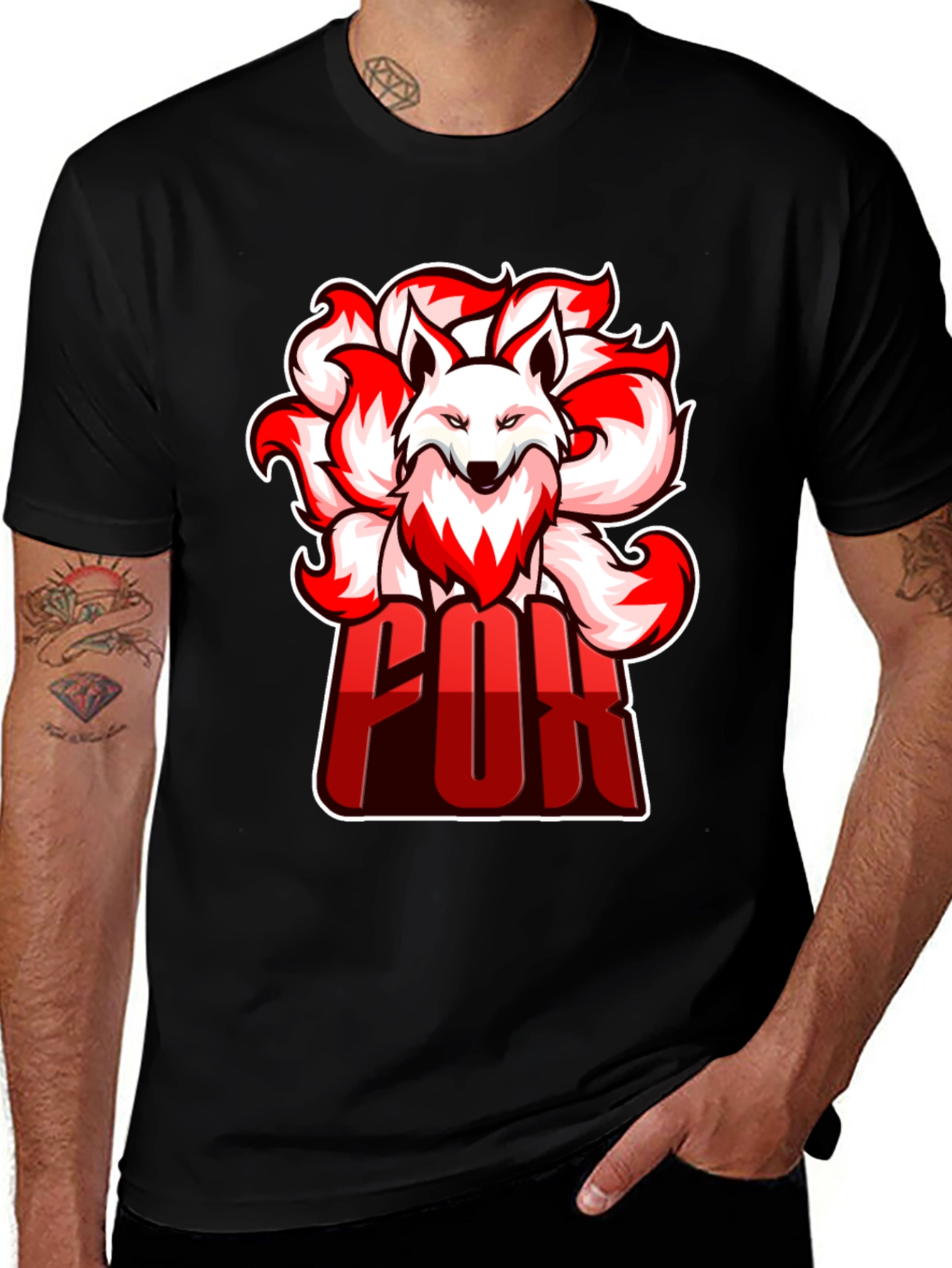 Cool Nine-Tailed Fox Graphic Tee - Black