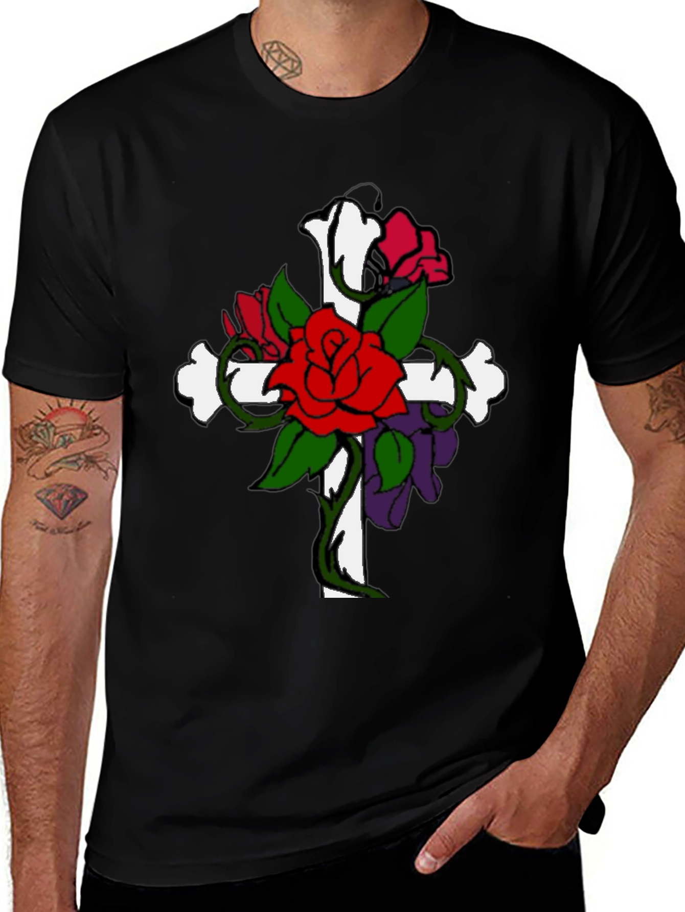 Variant 13 of Cross and Roses Black T-Shirt