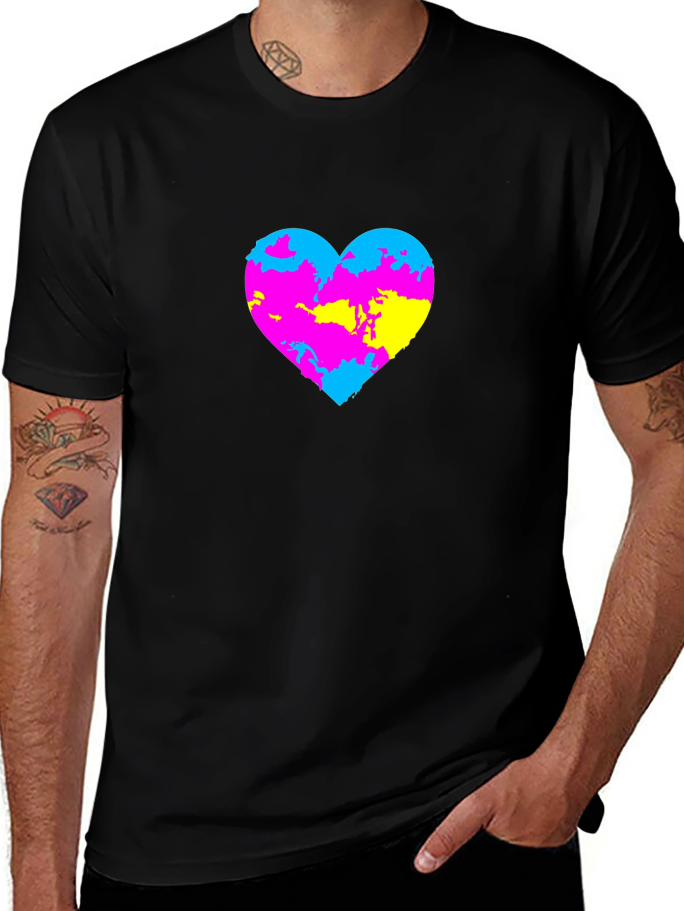 Variant 21 of Colorful Heart Graphic Black T-Shirt