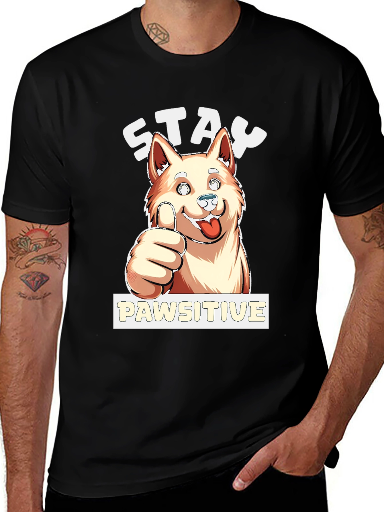 Variant 14 of Stay Pawsitive Dog Graphic T-Shirt
