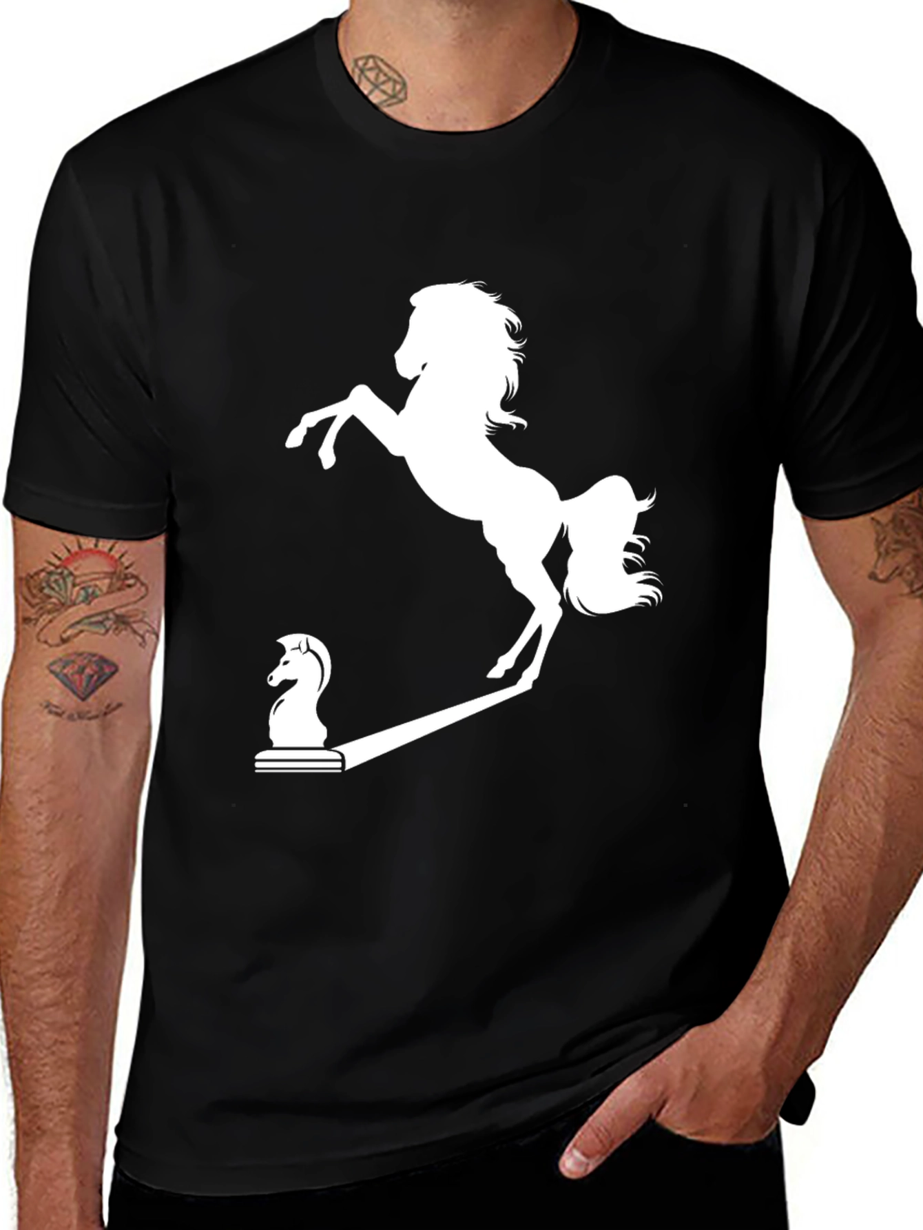 Variant 26 of Chess Knight to Prancing Horse Black T-Shirt