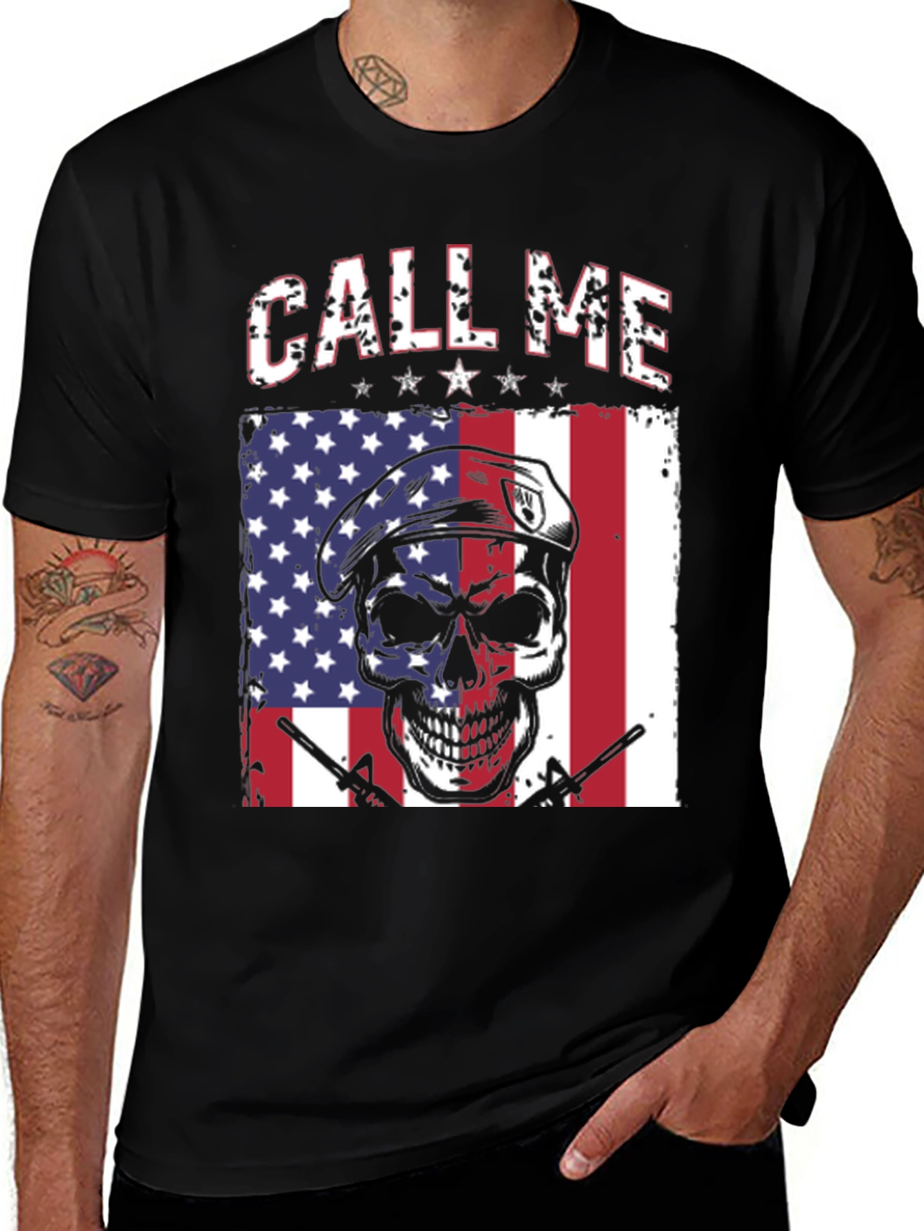 Variant 27 of Call Me Skull American Flag T-Shirt