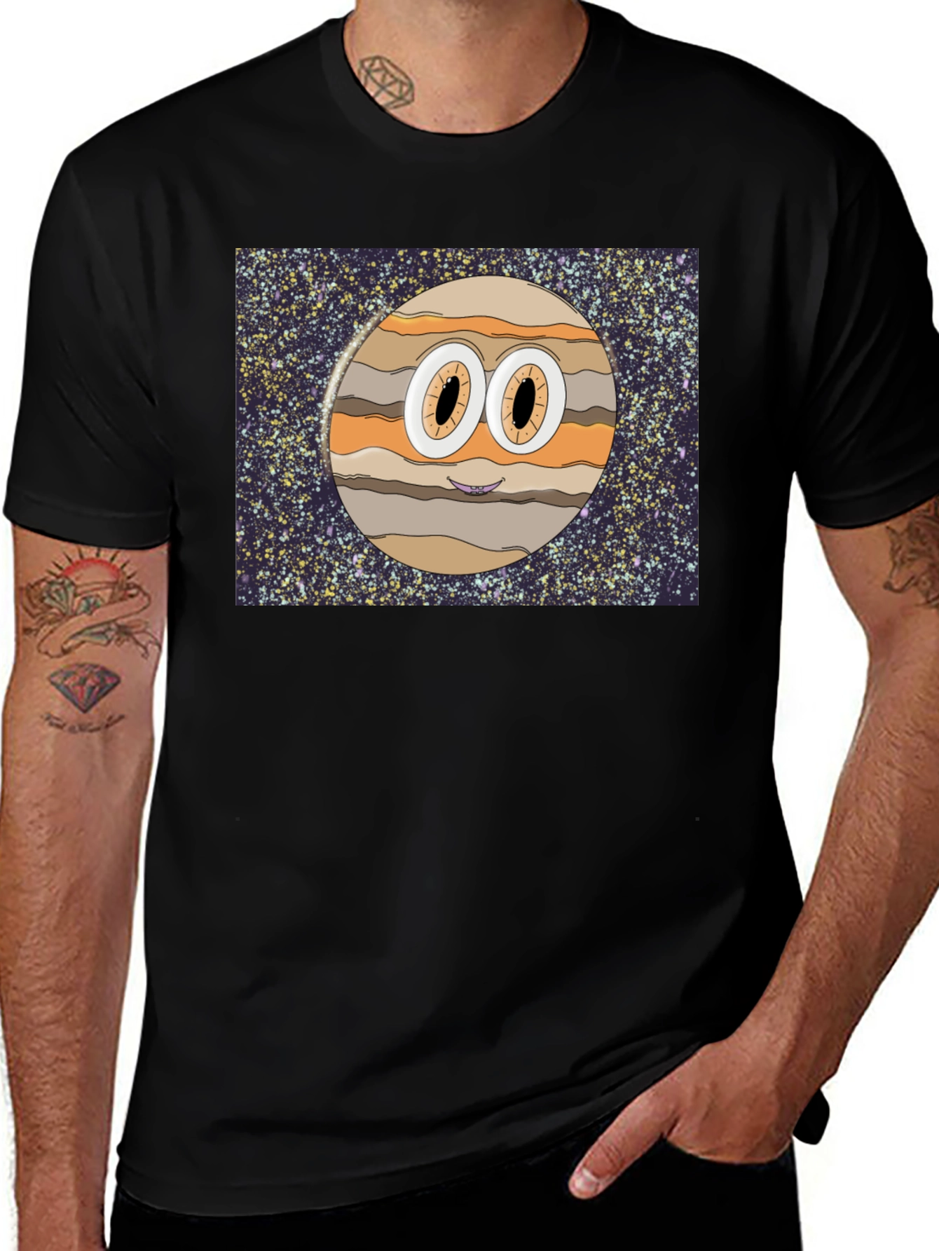 Variant 10 of Cartoon Jupiter Graphic Black T-Shirt