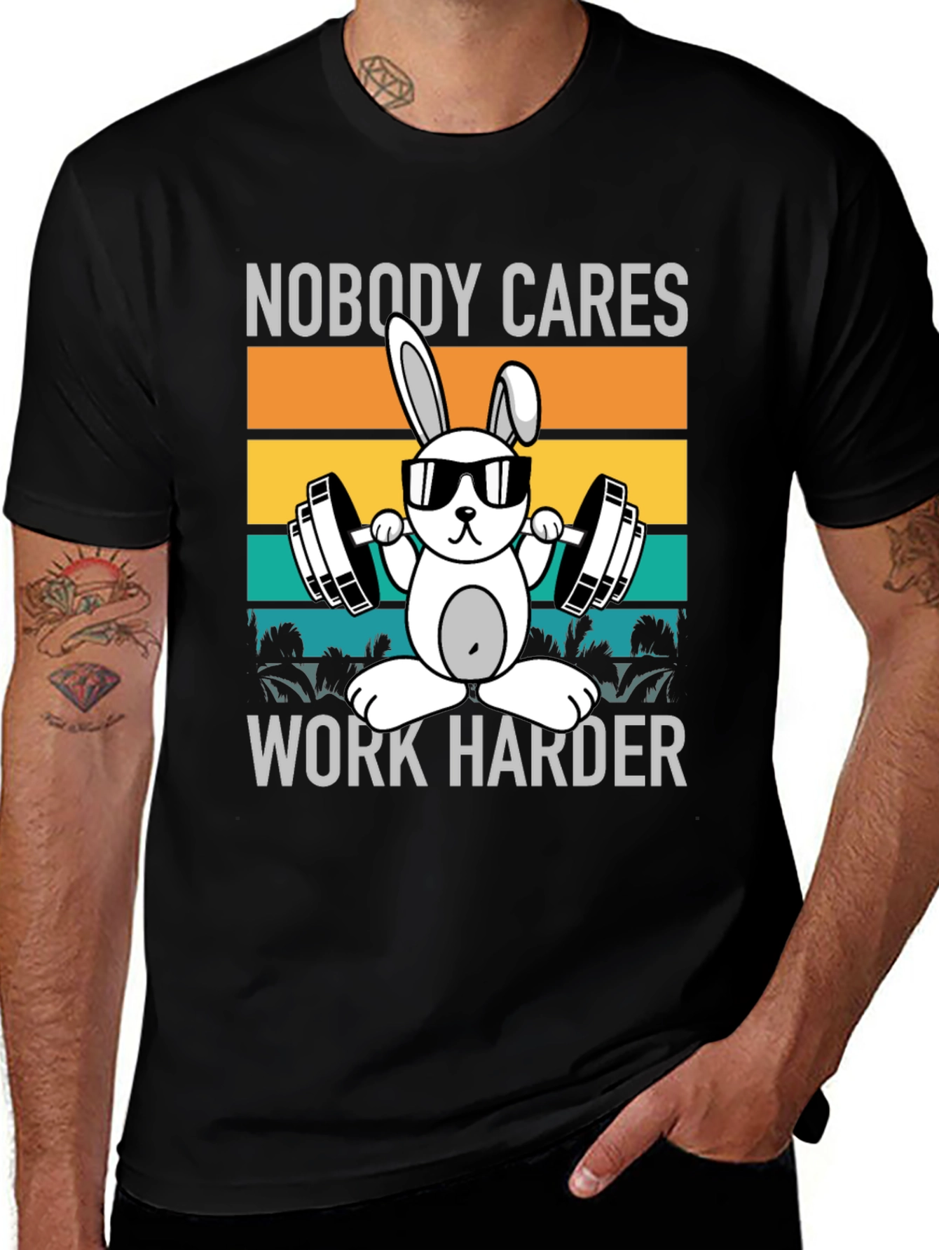 Variant 24 of Funny Bunny Lifting Dumbbells Graphic T-Shirt