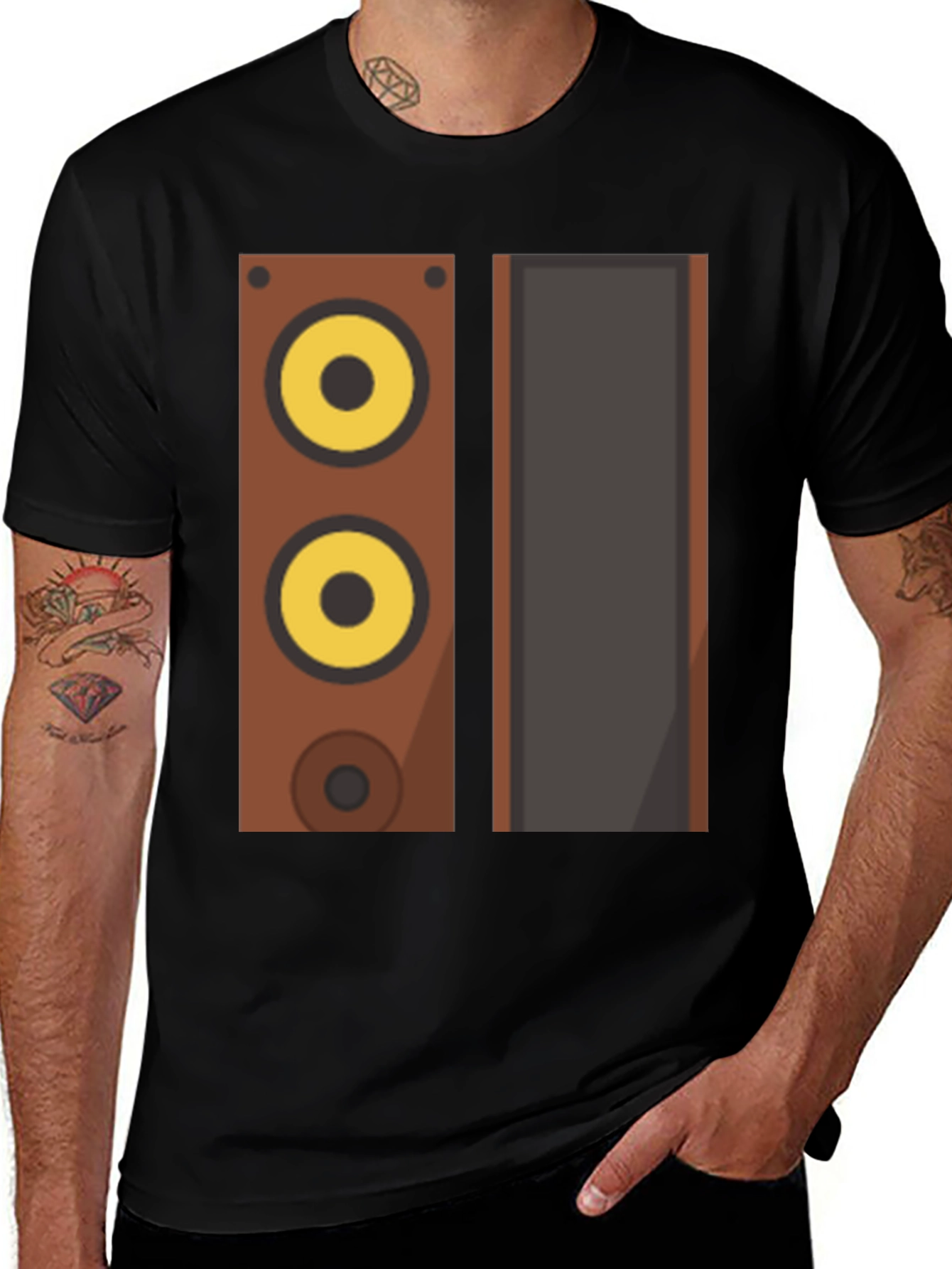 Variant 26 of Retro Speaker Graphic Tee - Black Cotton Blend Shirt