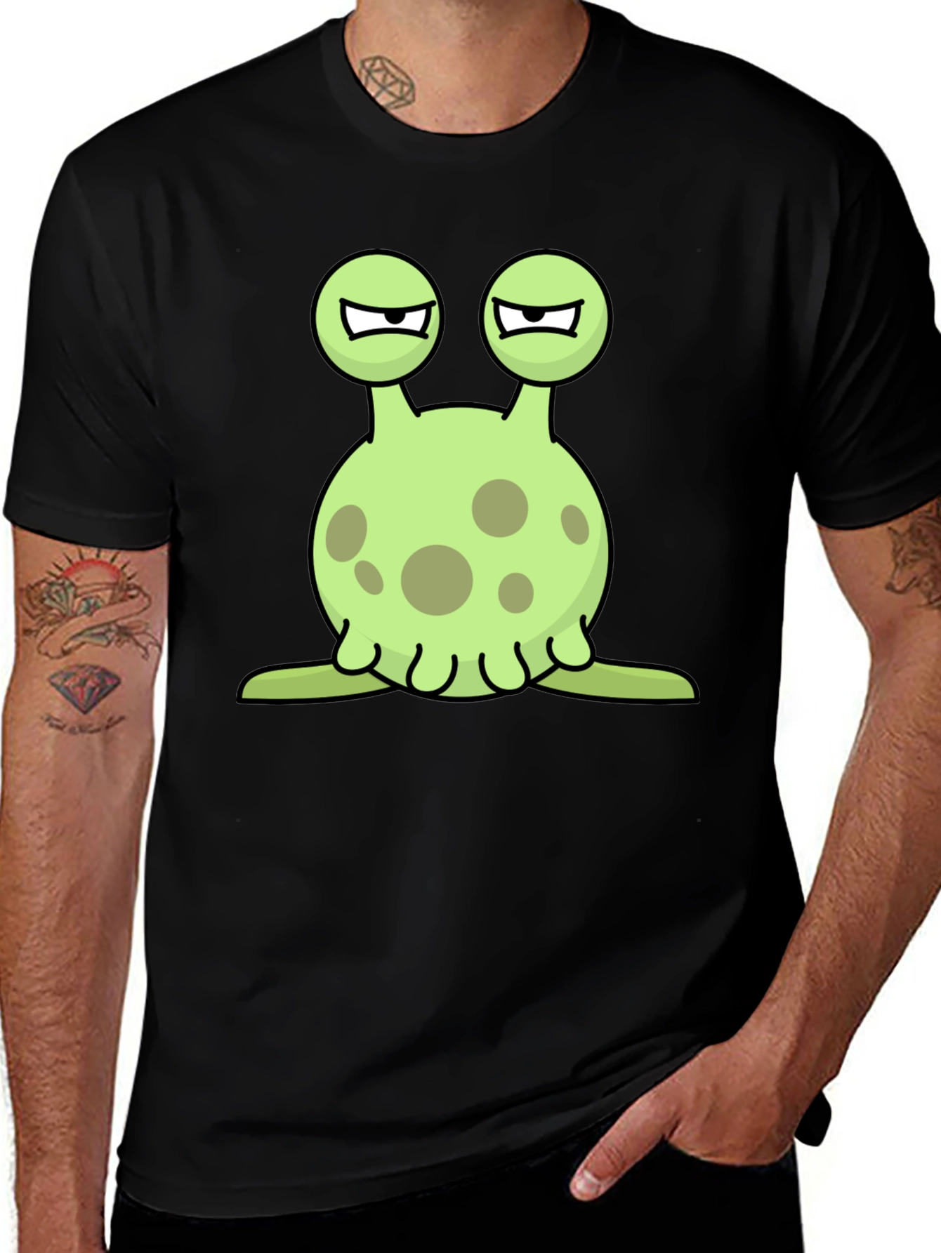 Variant 6 of Cartoon Alien Graphic Black T-Shirt