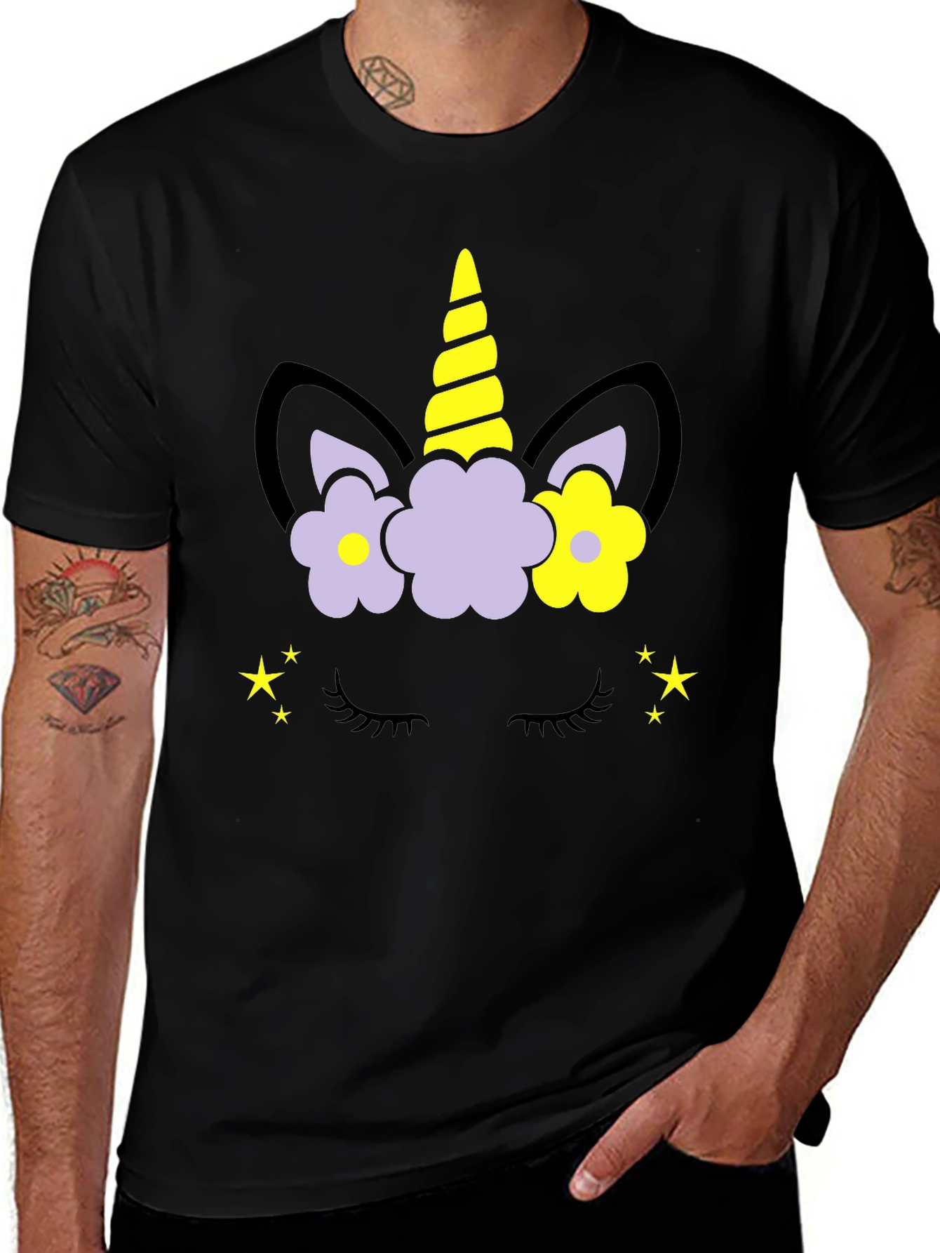 Variant 15 of Unicorn Floral Graphic Tee - Men's Black T-Shirt