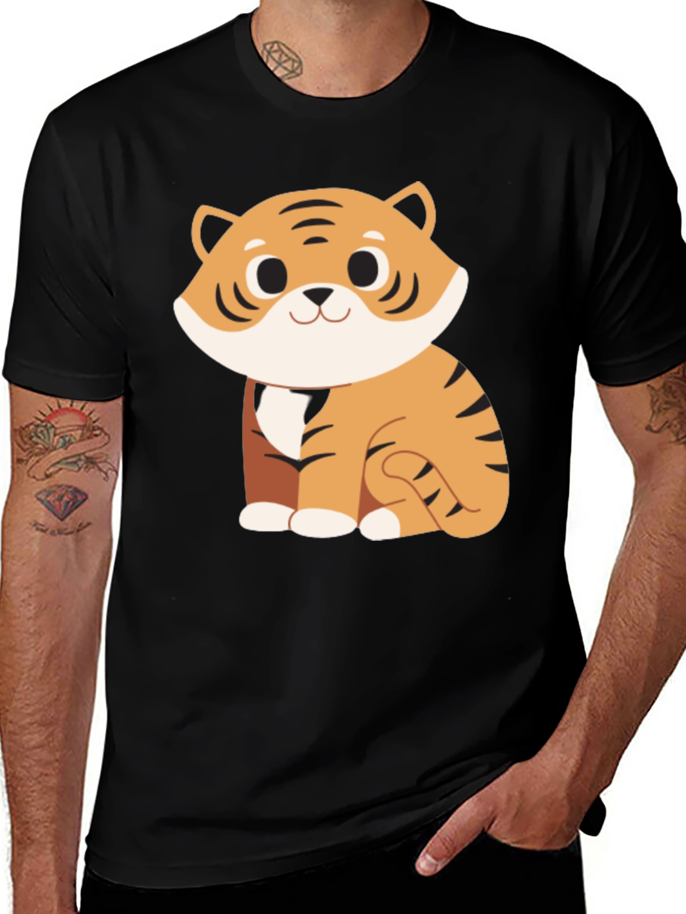 Variant 24 of Cute Tiger Graphic Tee - Black Cotton Blend