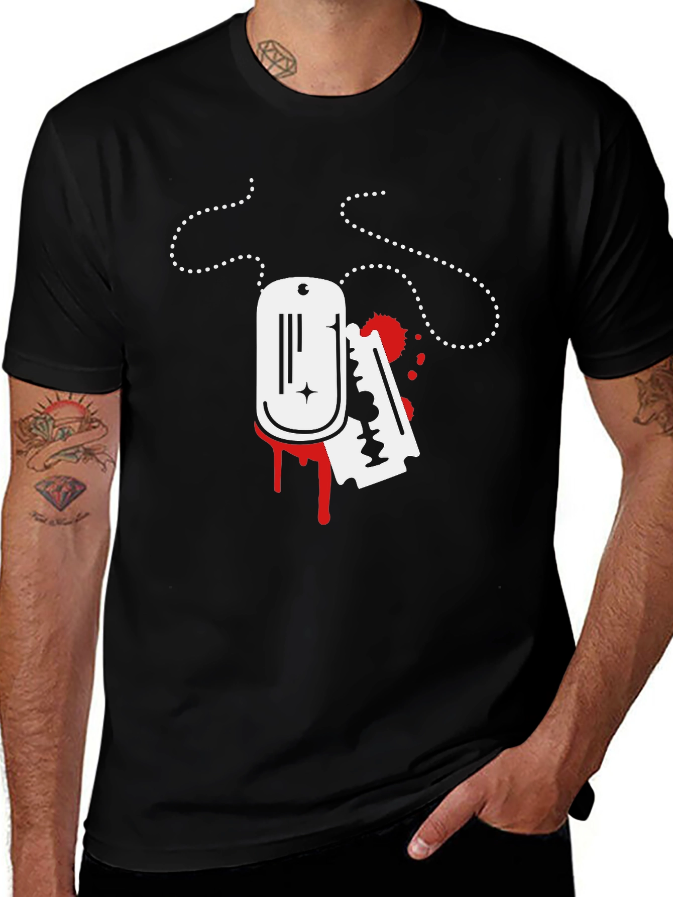 Variant 22 of Edgy Graphic Tee: Dog Tag & Razor Blade
