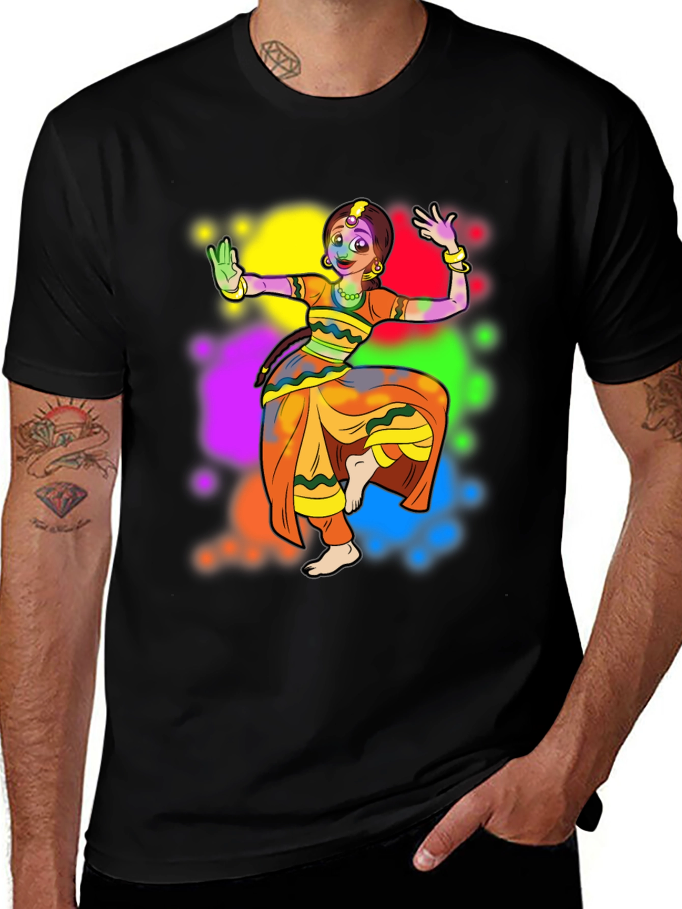 Holi Dancer Graphic T-Shirt - Black
