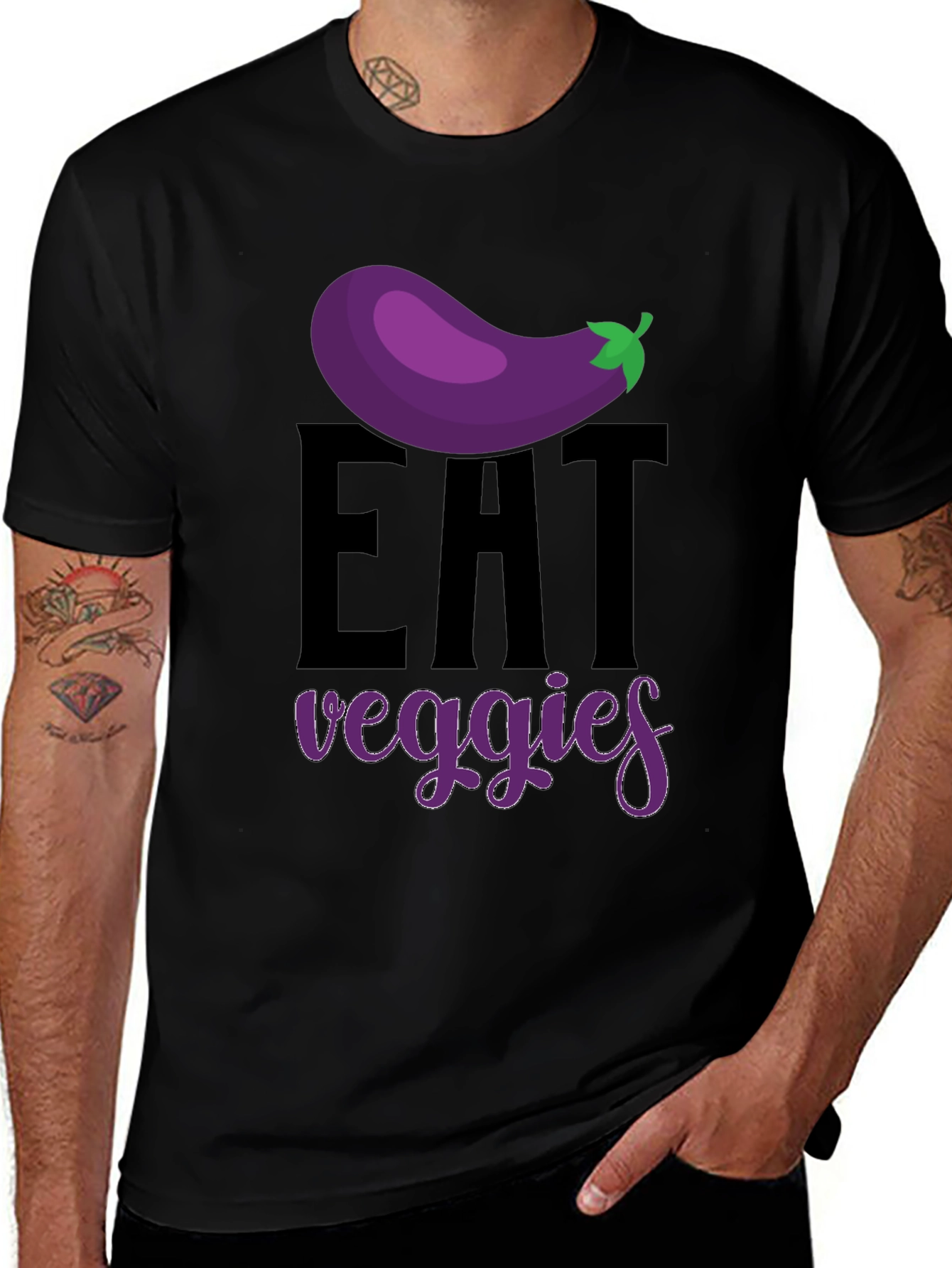 Eat Veggies Black Graphic T-Shirt - Vegan Lifestyle