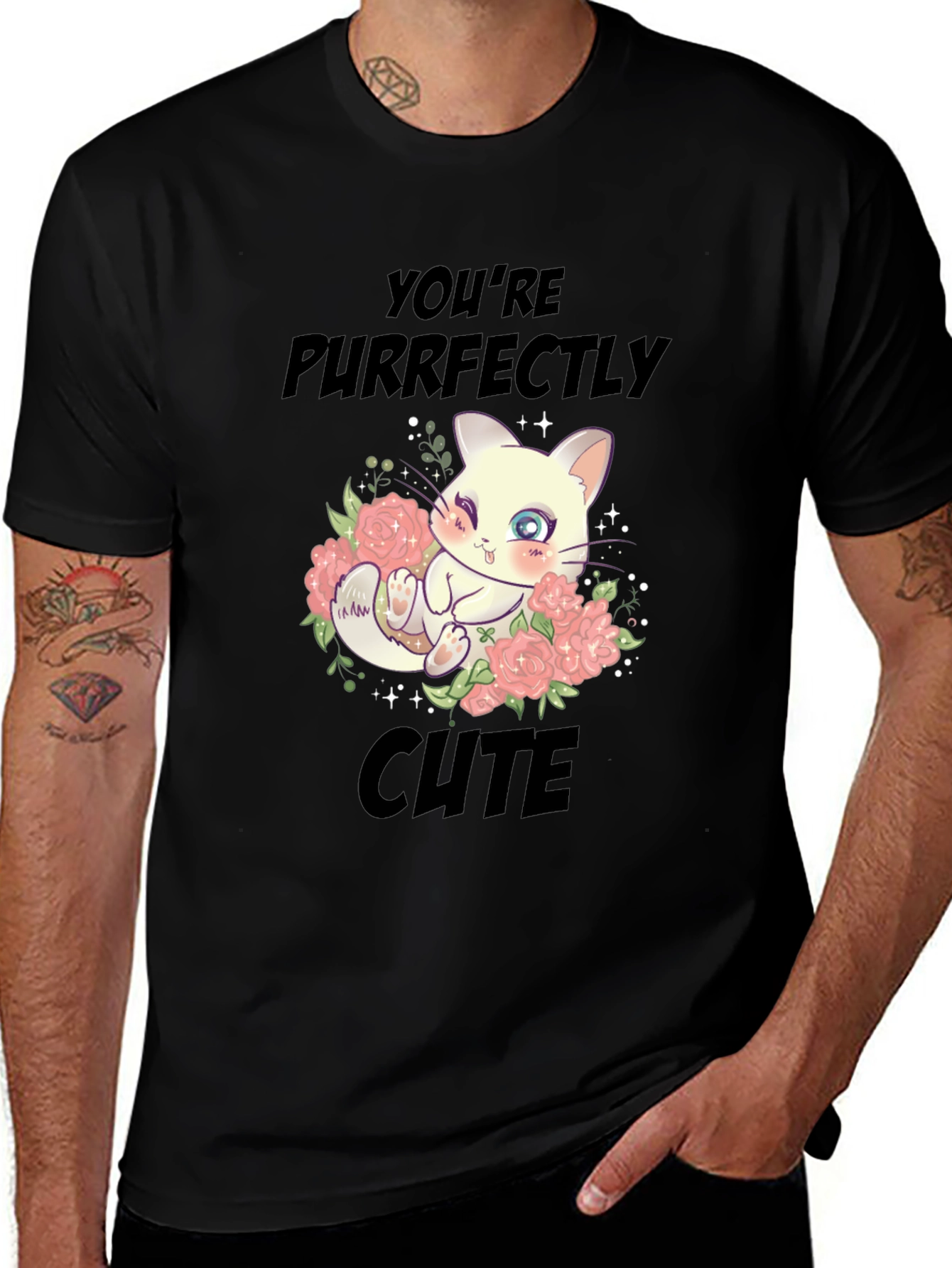 Variant 16 of Purrfectly Cute Cat Graphic Tee - Unisex Black T-Shirt