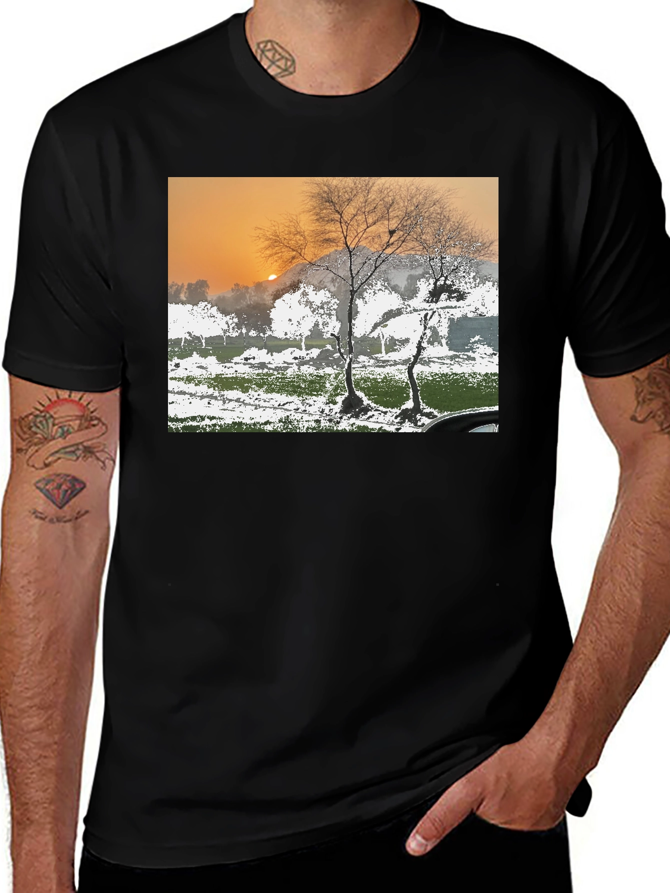 Variant 4 of Nature's Dawn Tee - Scenic Silhouette T-Shirt