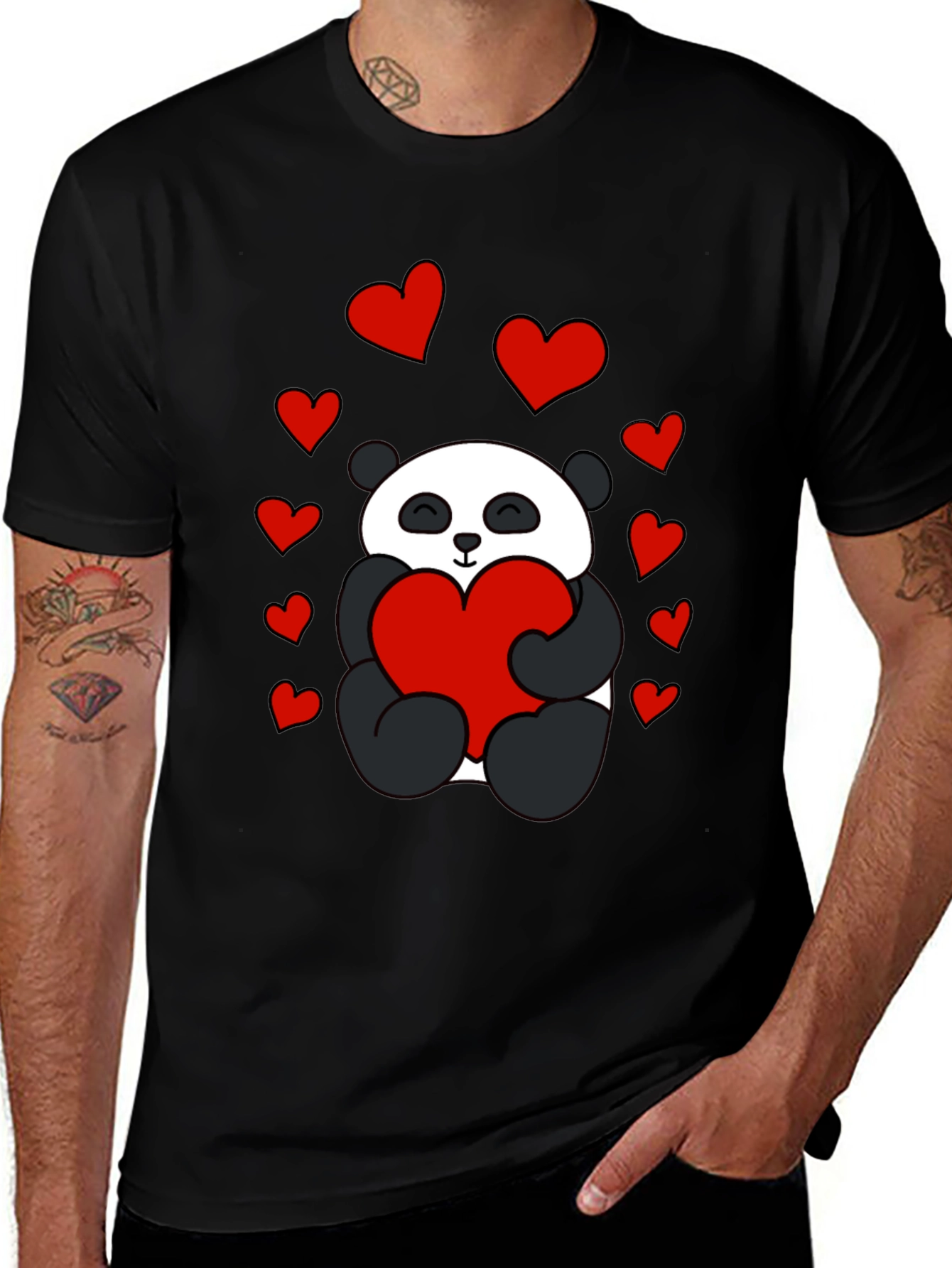 Variant 4 of Panda Heart Graphic Tee - Black T-Shirt