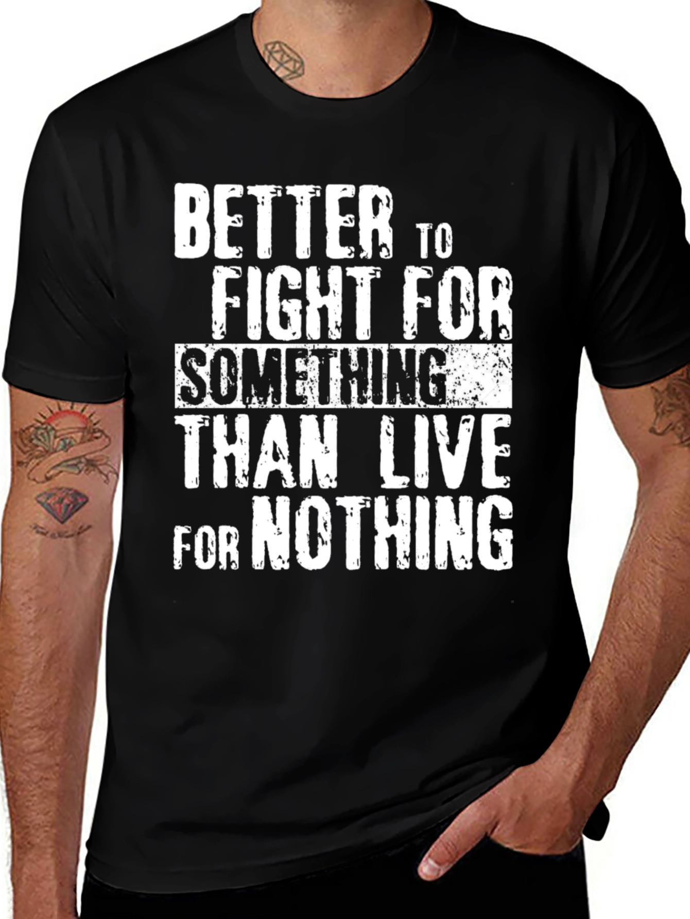 Variant 29 of Motivational 'Fight for Something' Graphic Tee - Black