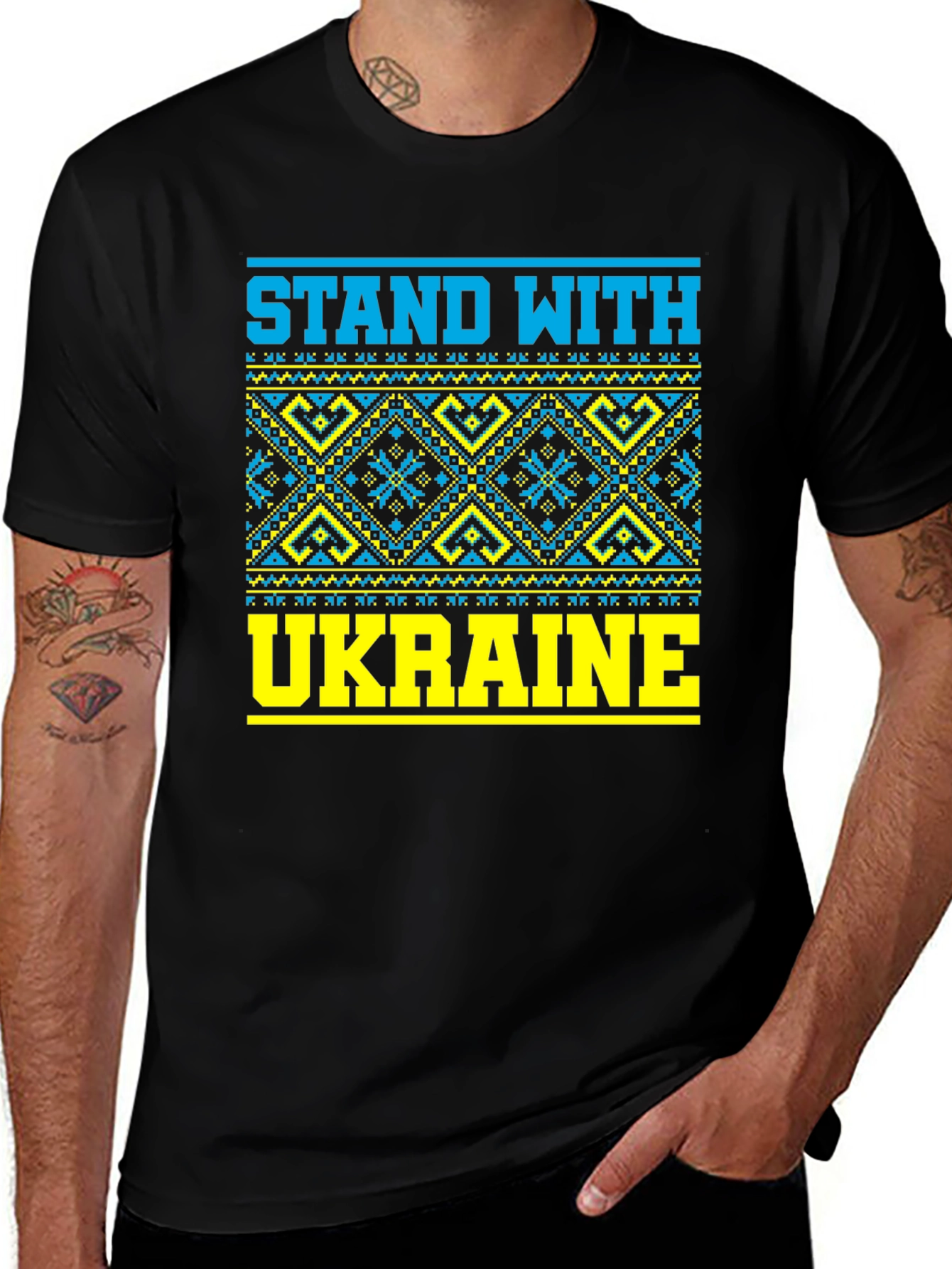 Stand With Ukraine T-Shirt Black Cotton Support