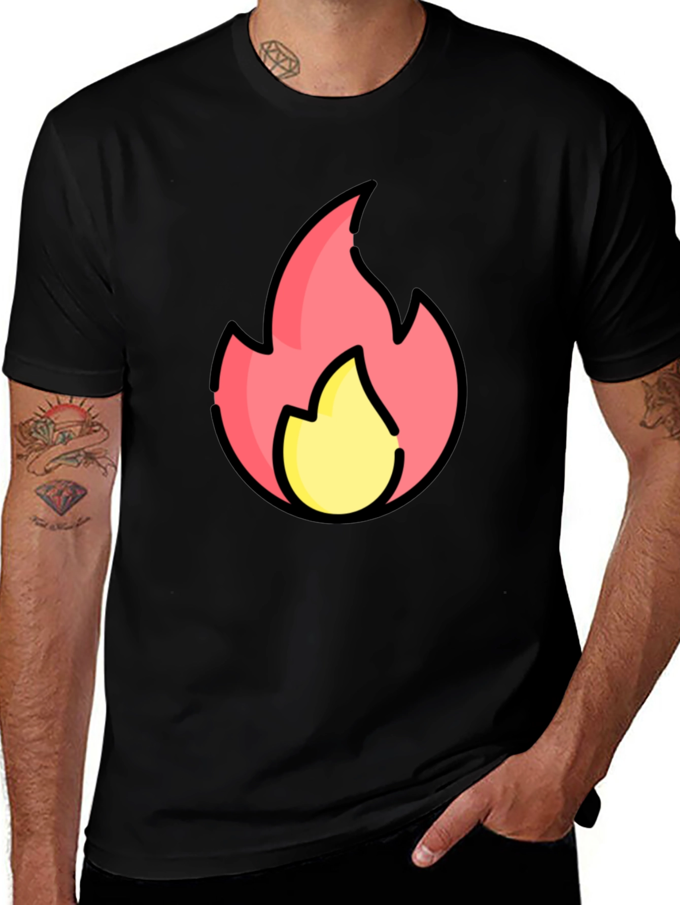 Variant 27 of Cartoon Flame Graphic Black T-Shirt