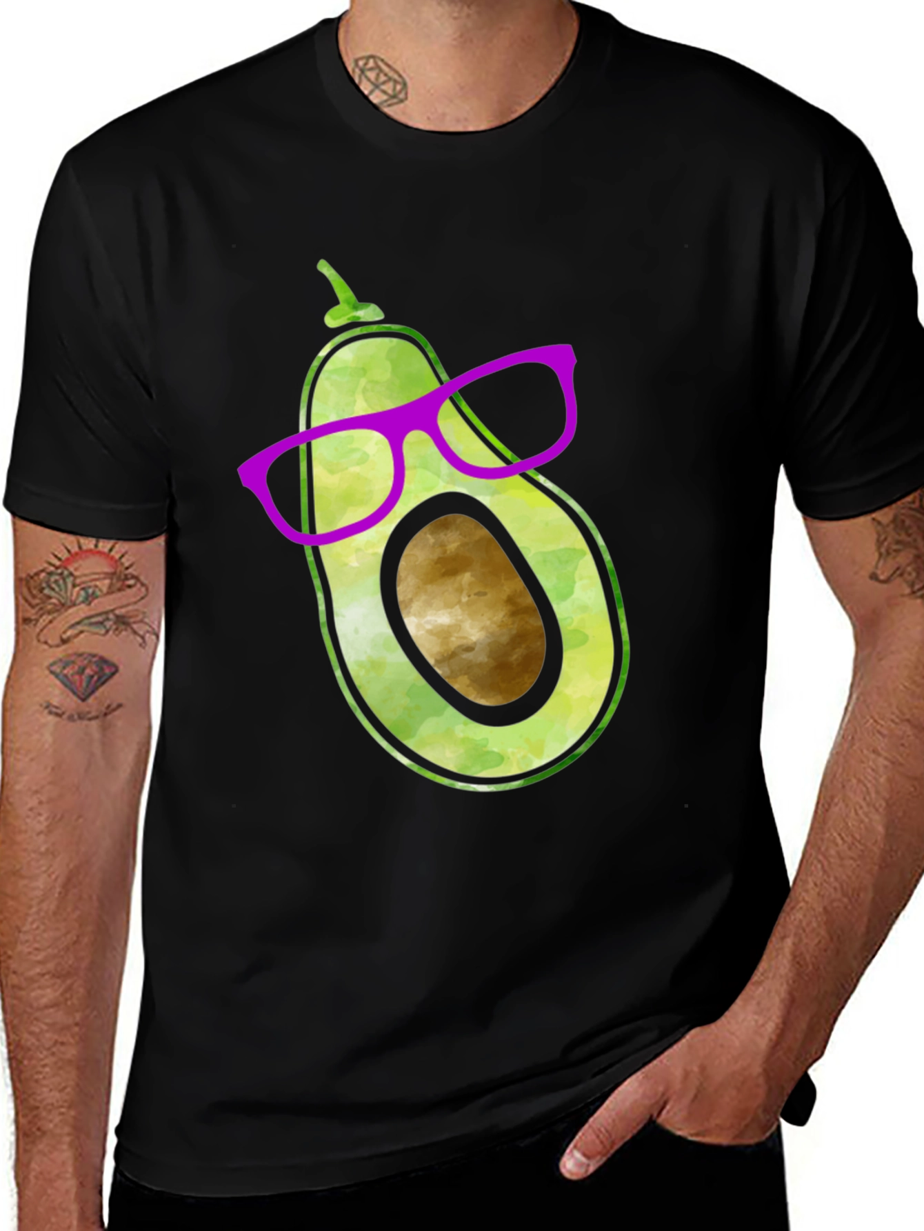 Variant 14 of Cool Avocado in Glasses Black T-Shirt
