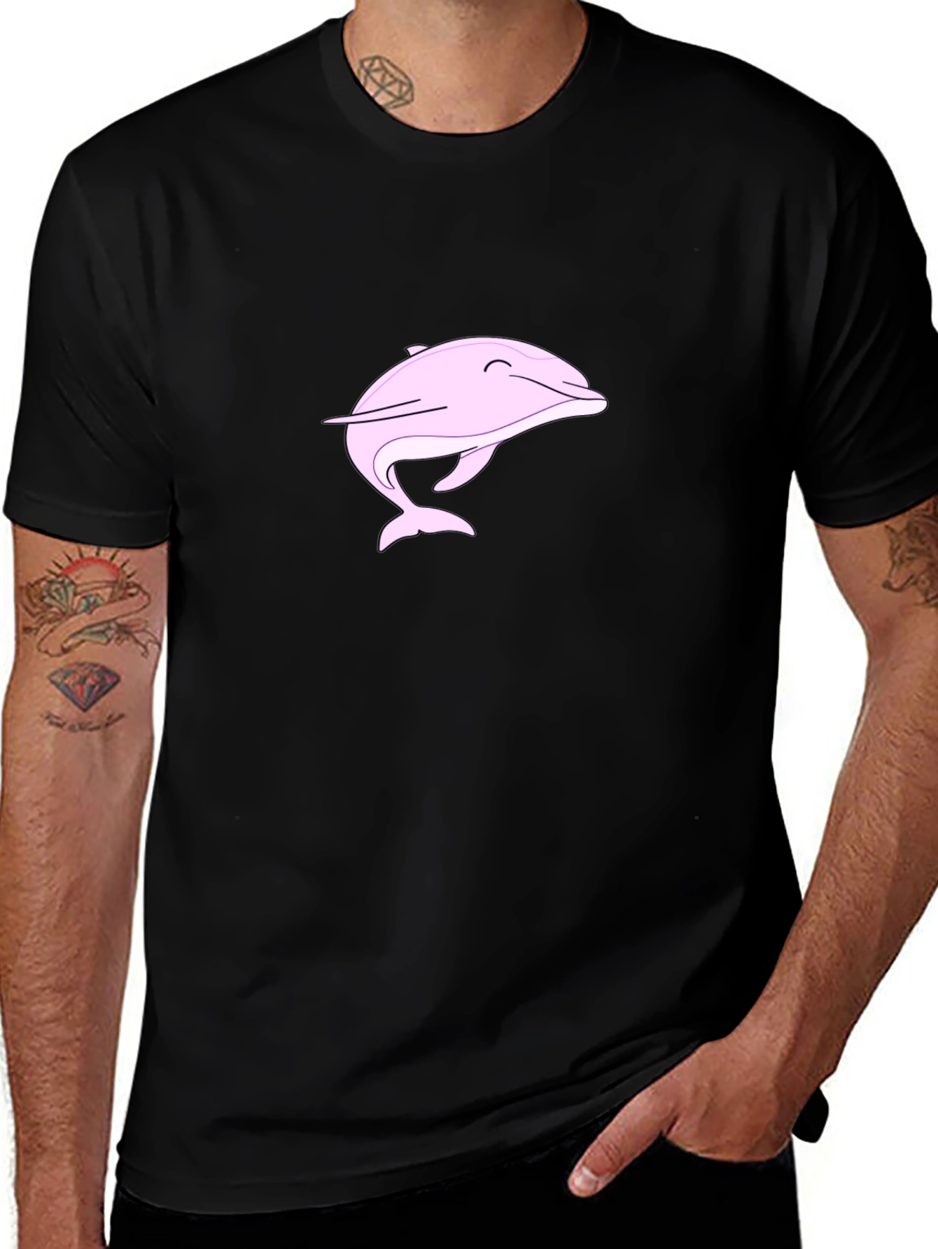 Variant 12 of Pink Dolphin Graphic Tee - Black Cotton T-Shirt