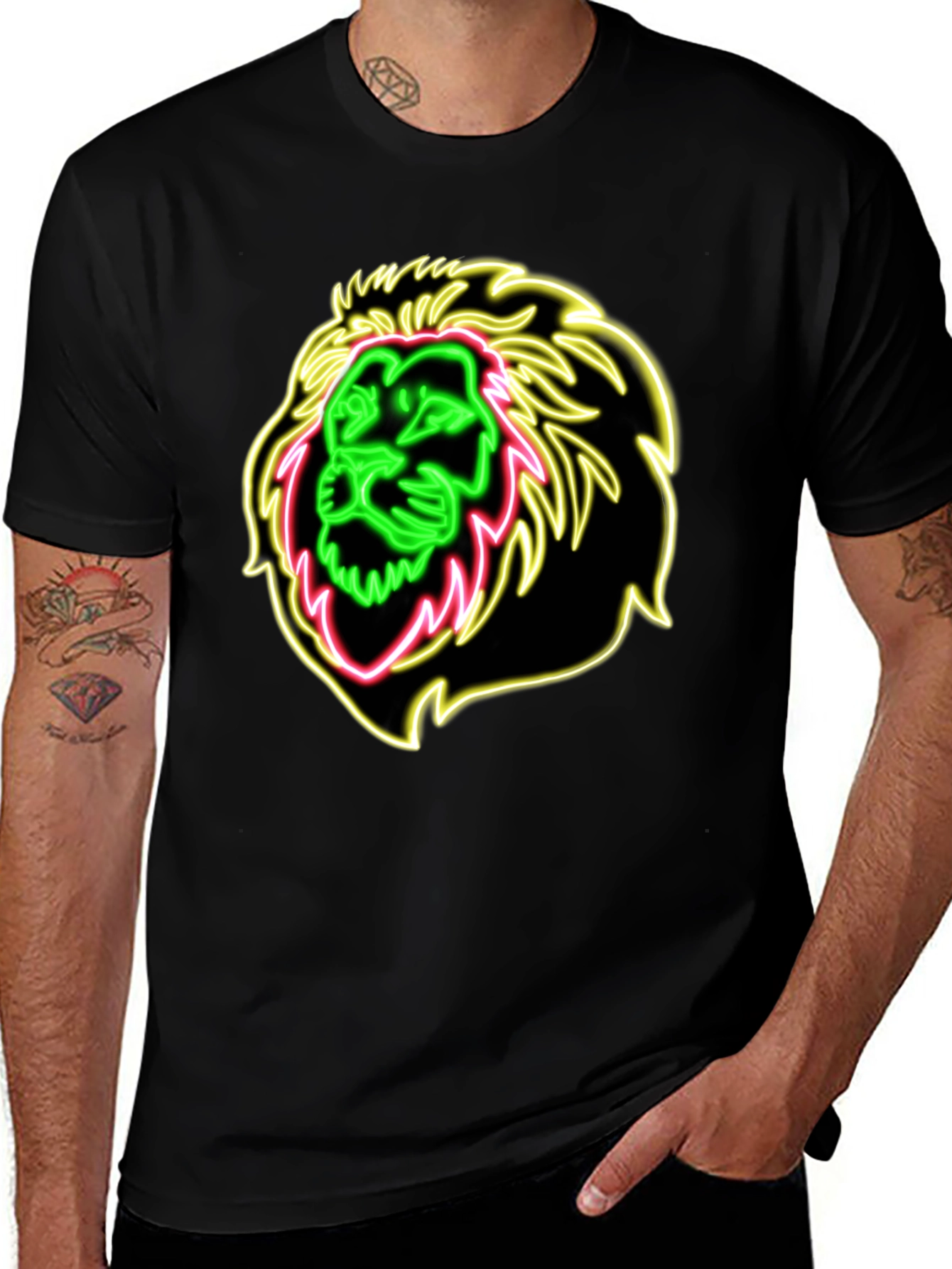 Variant 29 of Neon Lion Graphic Black T-Shirt