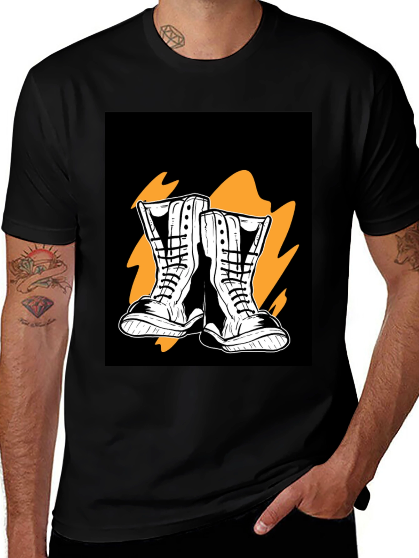 Graphic Print Boots Black T-Shirt