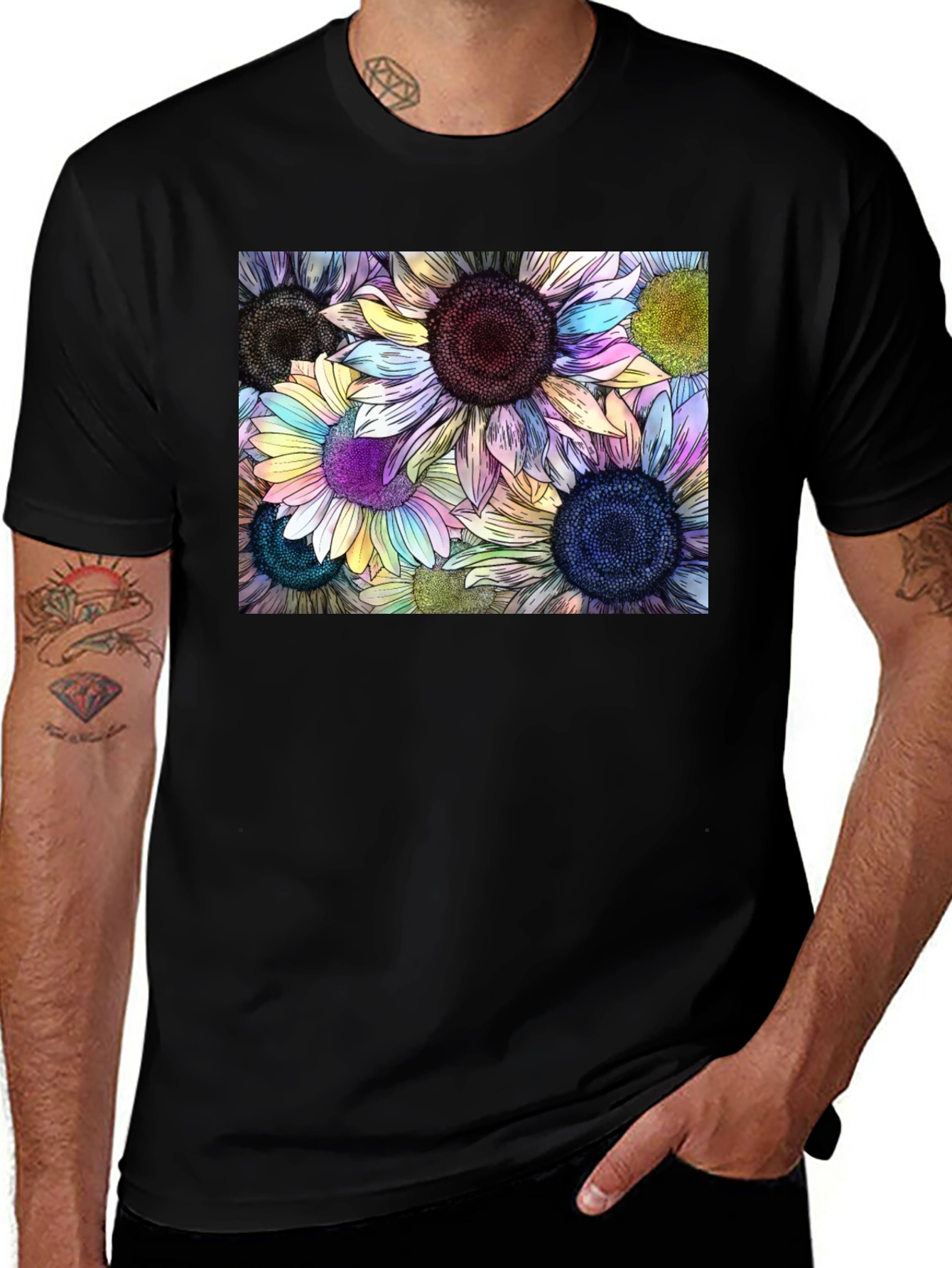 Variant 26 of Sunflower Patterned Black T-Shirt