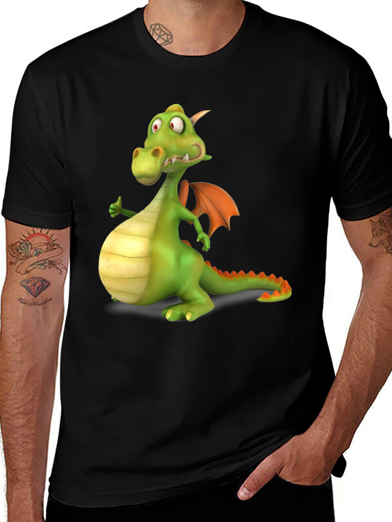 Variant 16 of Funny Dragon Graphic Tee - Black Cotton T-Shirt