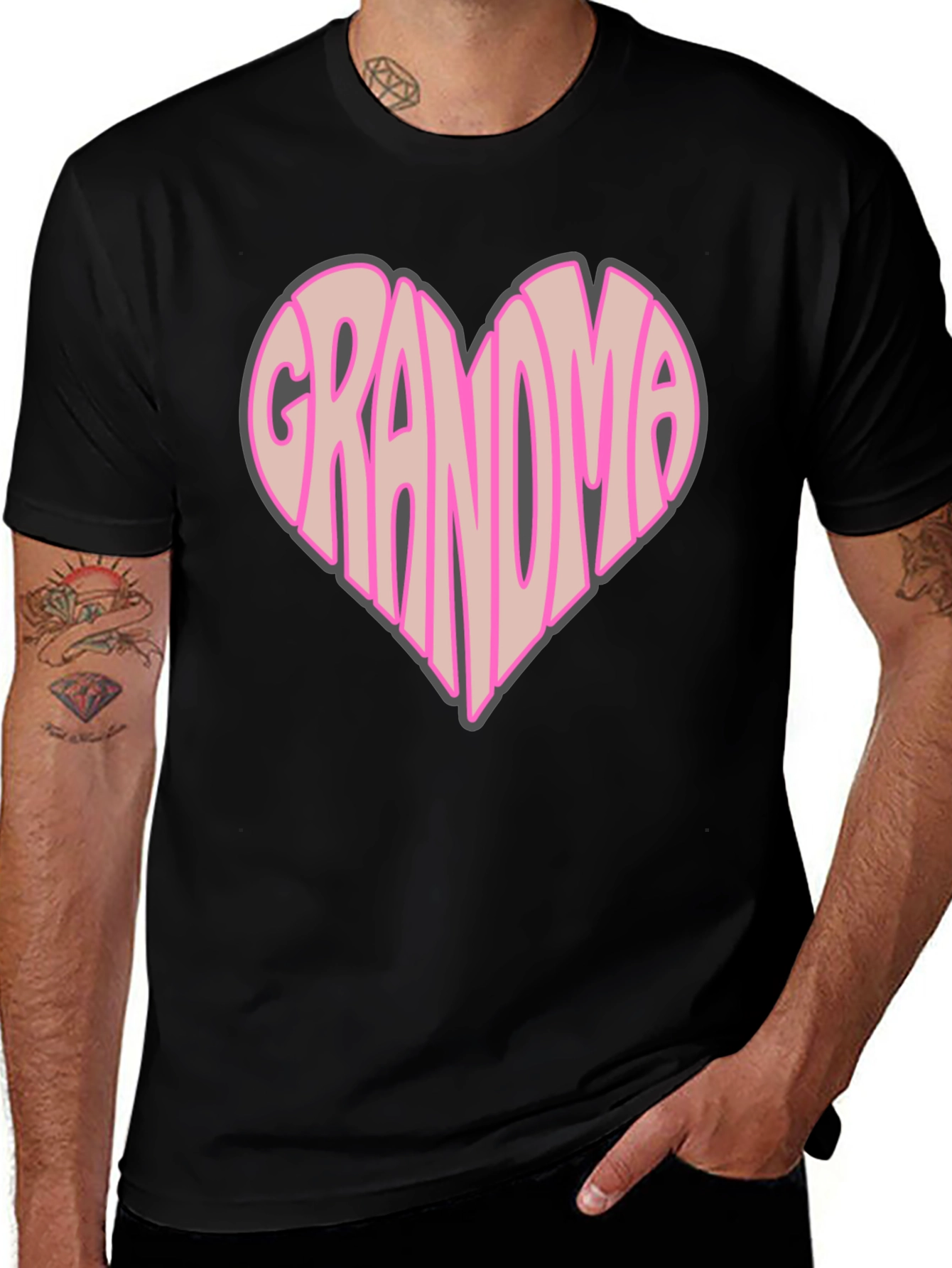 Grandma Heart Graphic Tee - Black Cotton Shirt