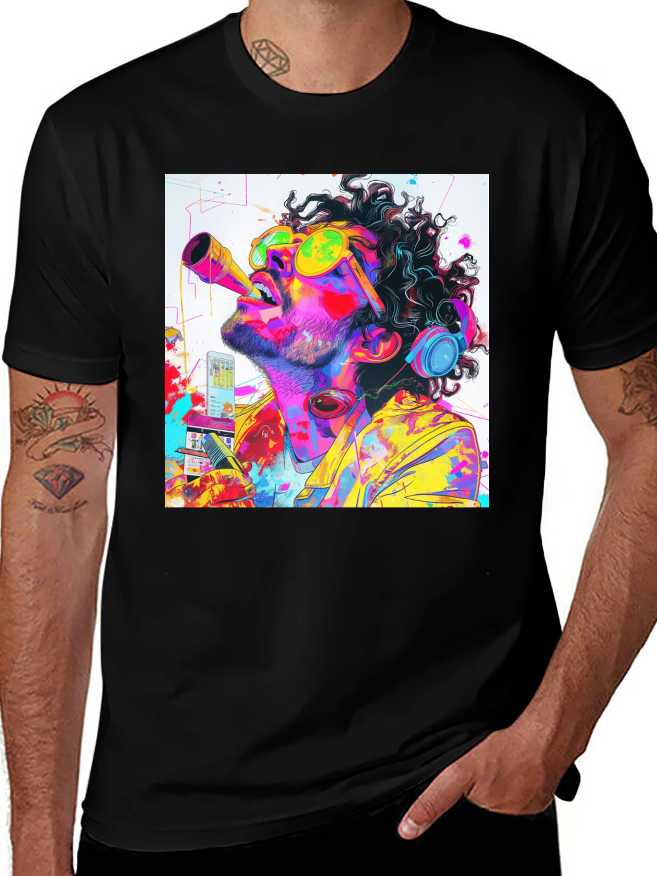 Variant 14 of Neon Art Black Tee - Artistic Music Lover