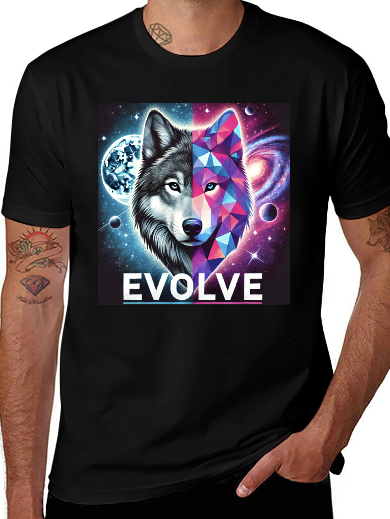 Variant 4 of Evolve Wolf Galaxy Graphic Tee - Stylish Unisex T-Shirt