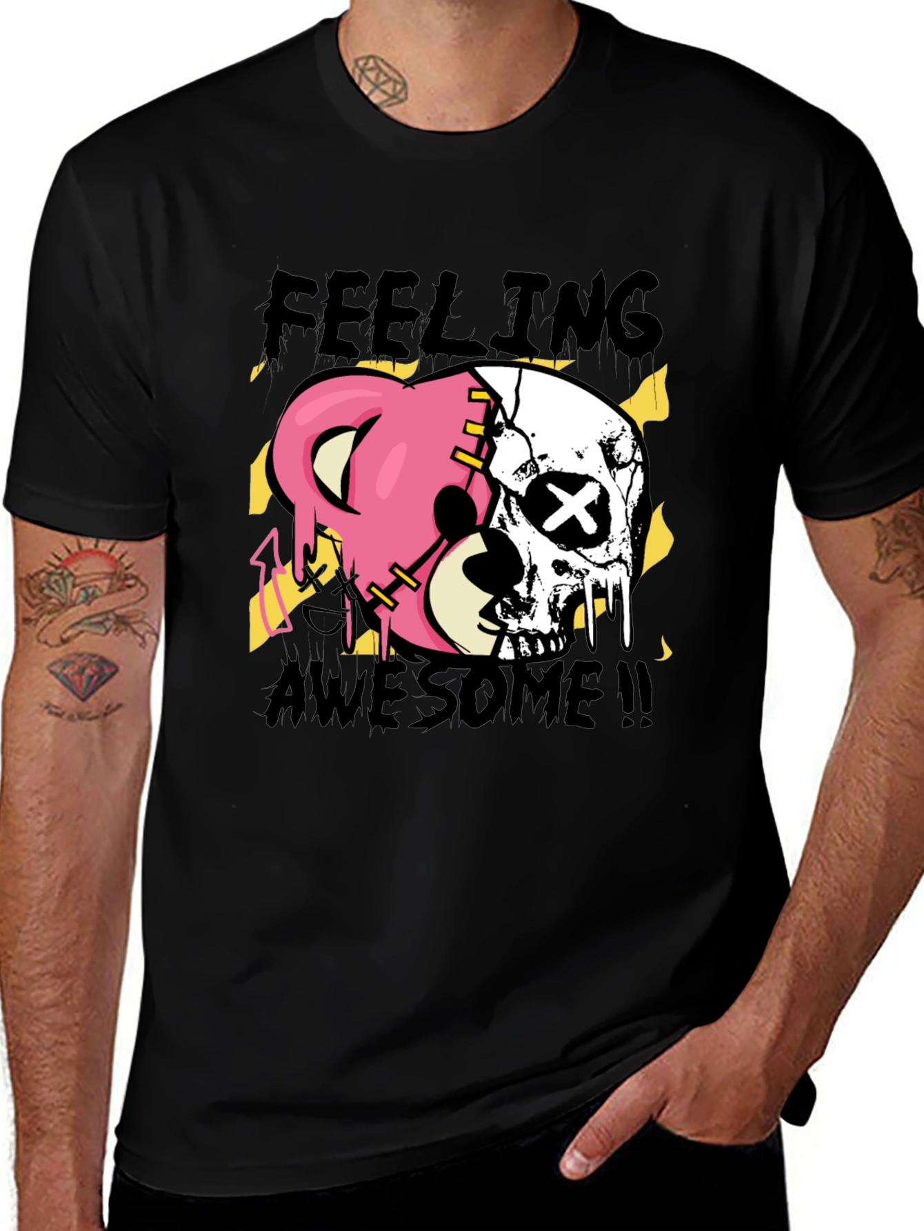 Variant 7 of Feeling Awesome Skull Bear Graphic Tee