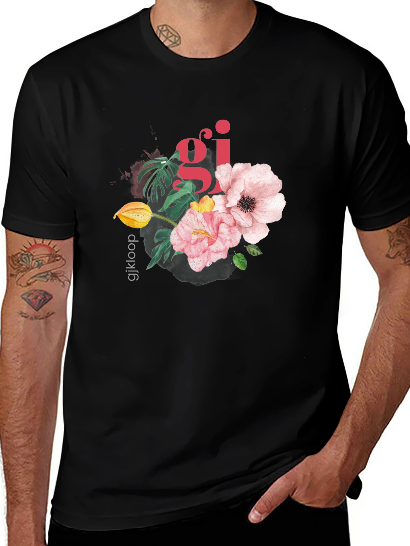 Variant 11 of Floral 'gi' Graphic Black T-Shirt