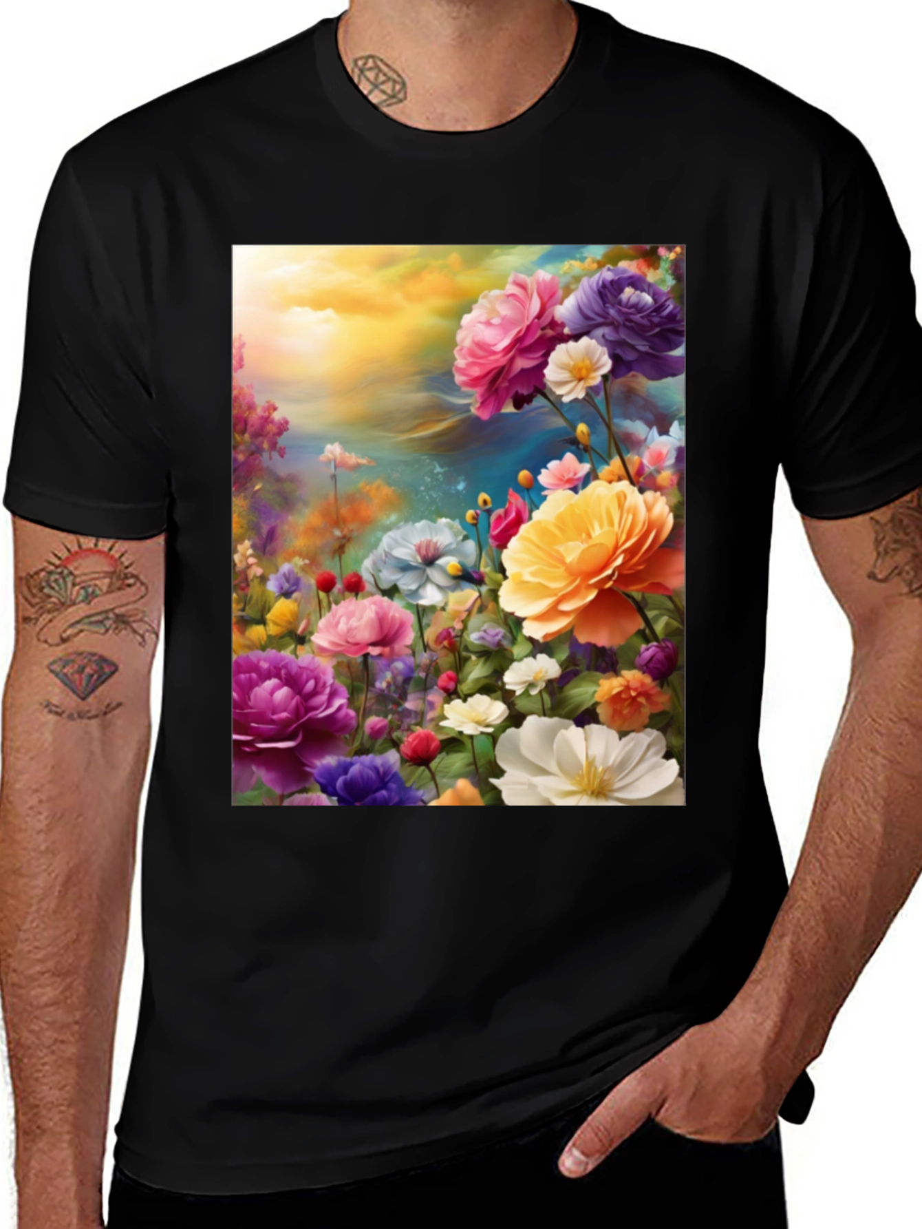 Variant 25 of Floral Art Print Black T-Shirt