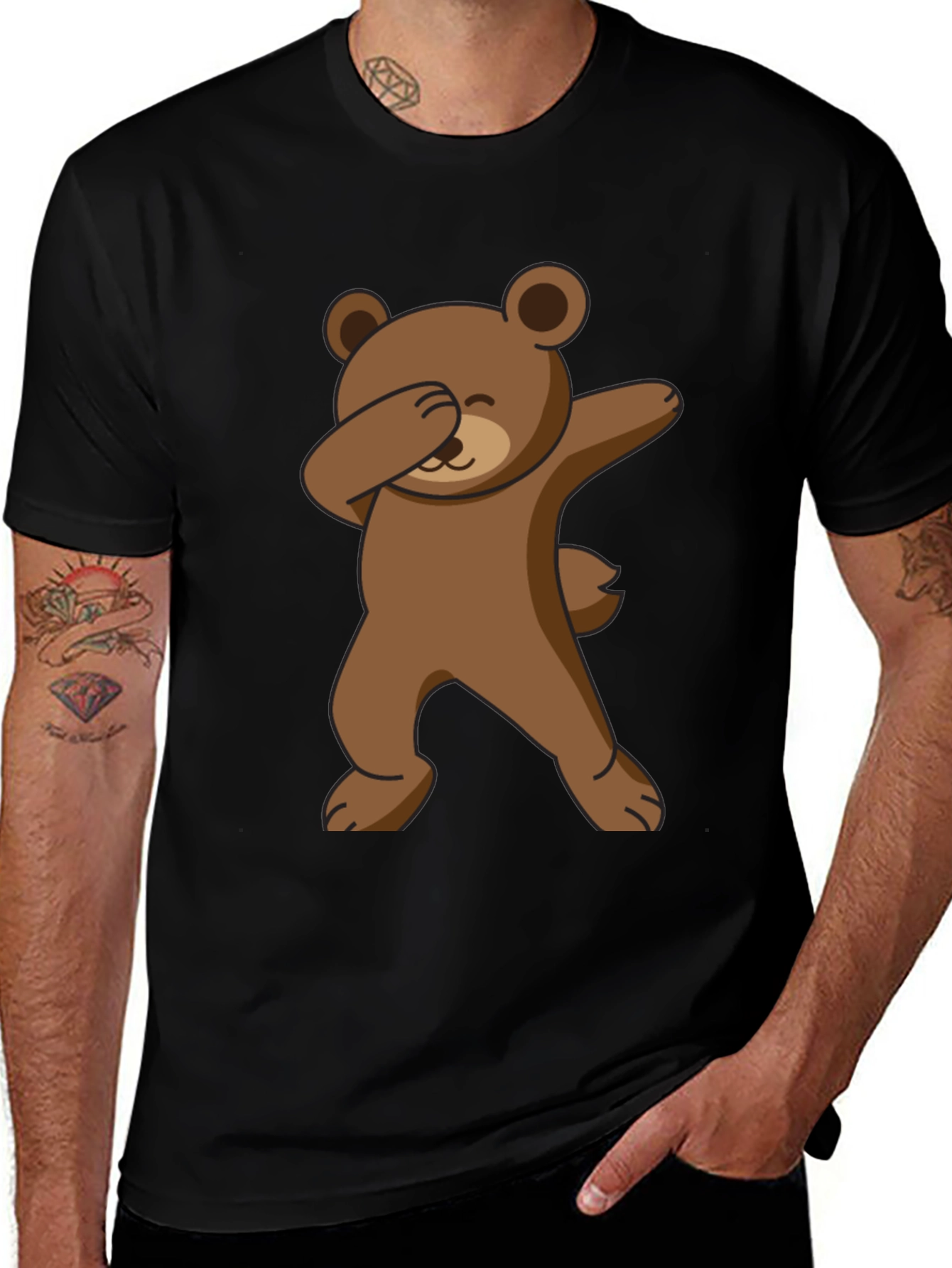 Variant 15 of Dabbing Bear Graphic Tee - Men's Black Cotton T-Shirt