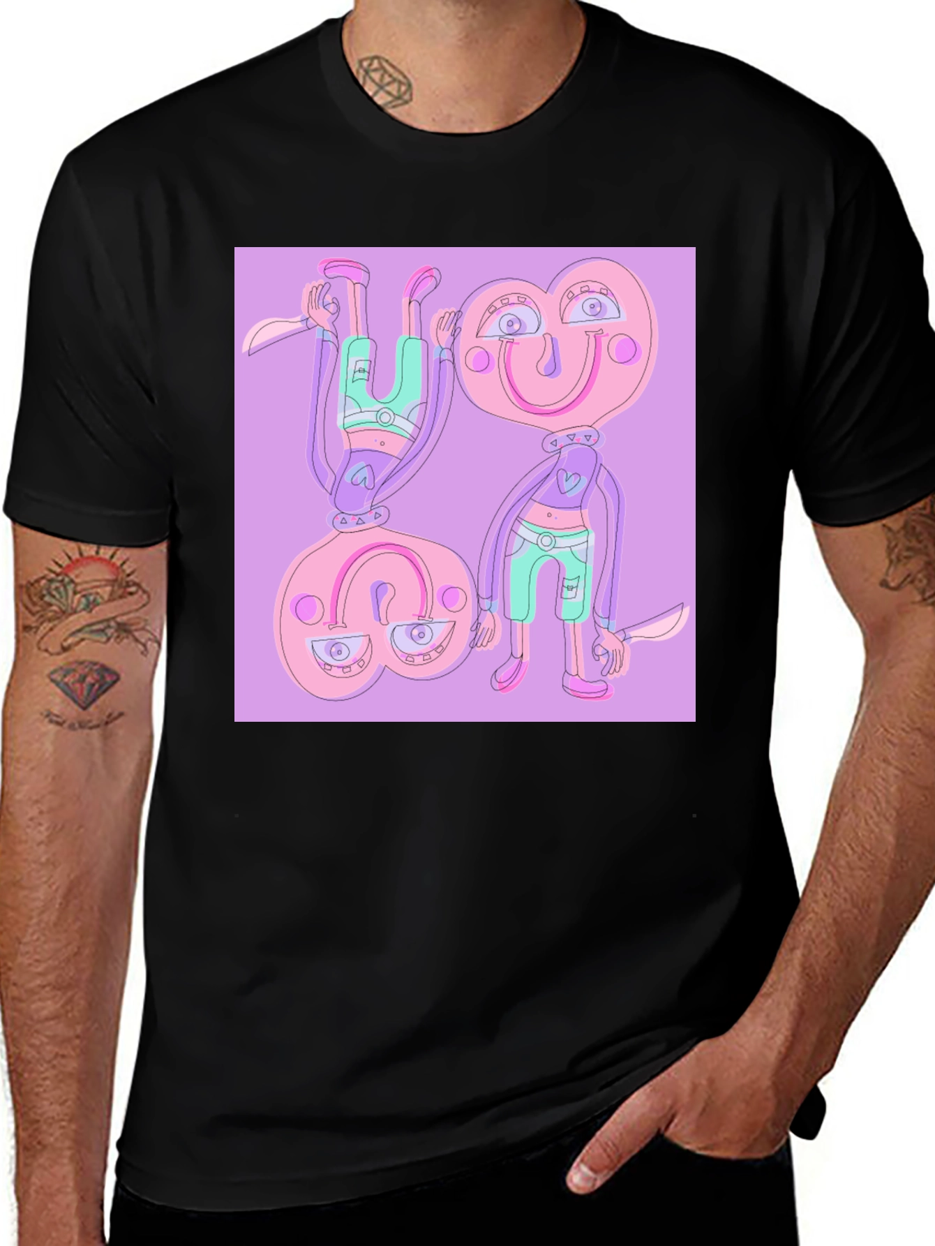 Variant 13 of Funky Cartoon Character Graphic Tee - Black