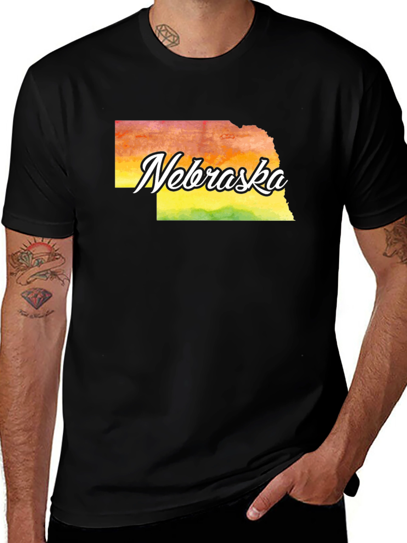 Variant 12 of Nebraska State Watercolor Graphic Tee - Black