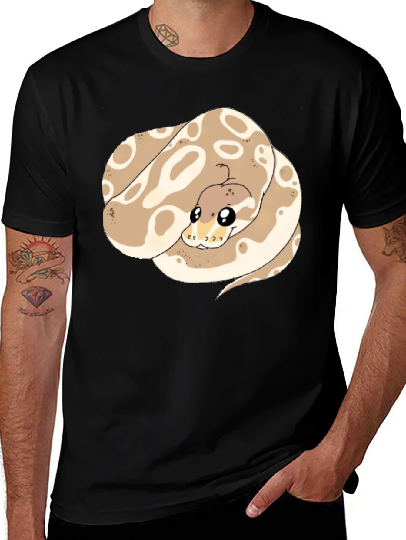 Variant 22 of Cute Snake Graphic T-Shirt - Black Cotton Tee