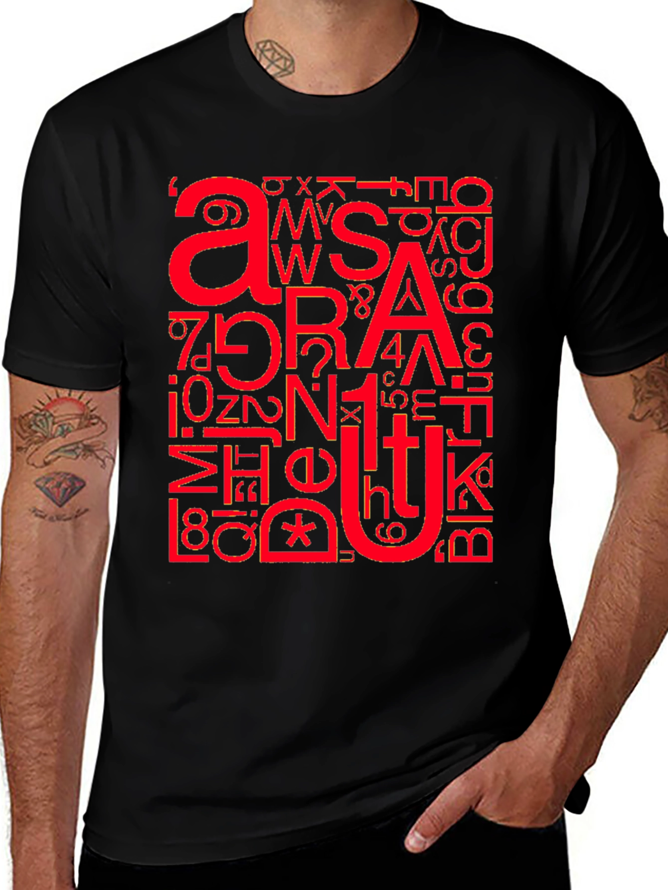 Variant 28 of Abstract Alphabet Print Black T-Shirt
