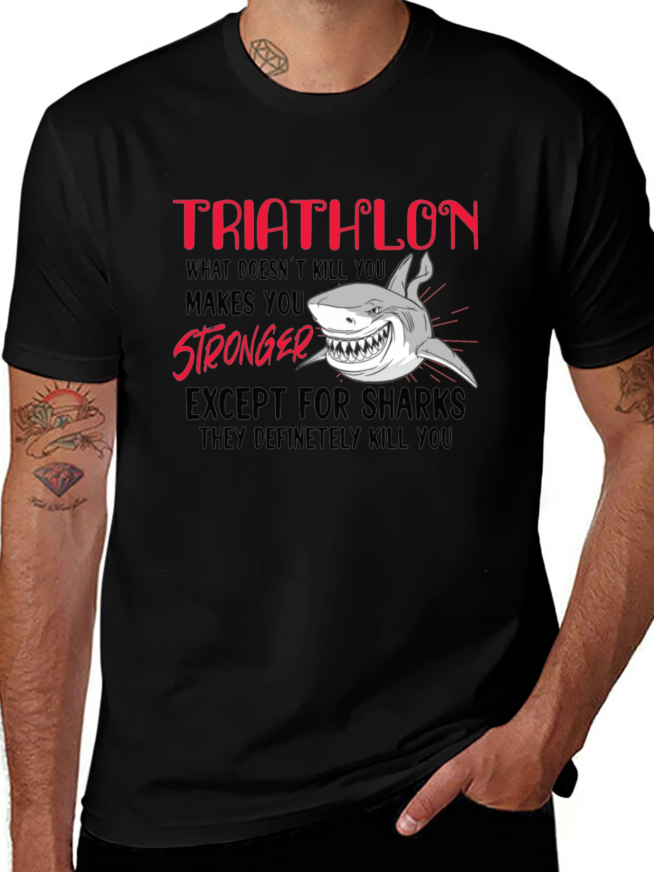 Variant 5 of Triathlon Shark Humor T-Shirt