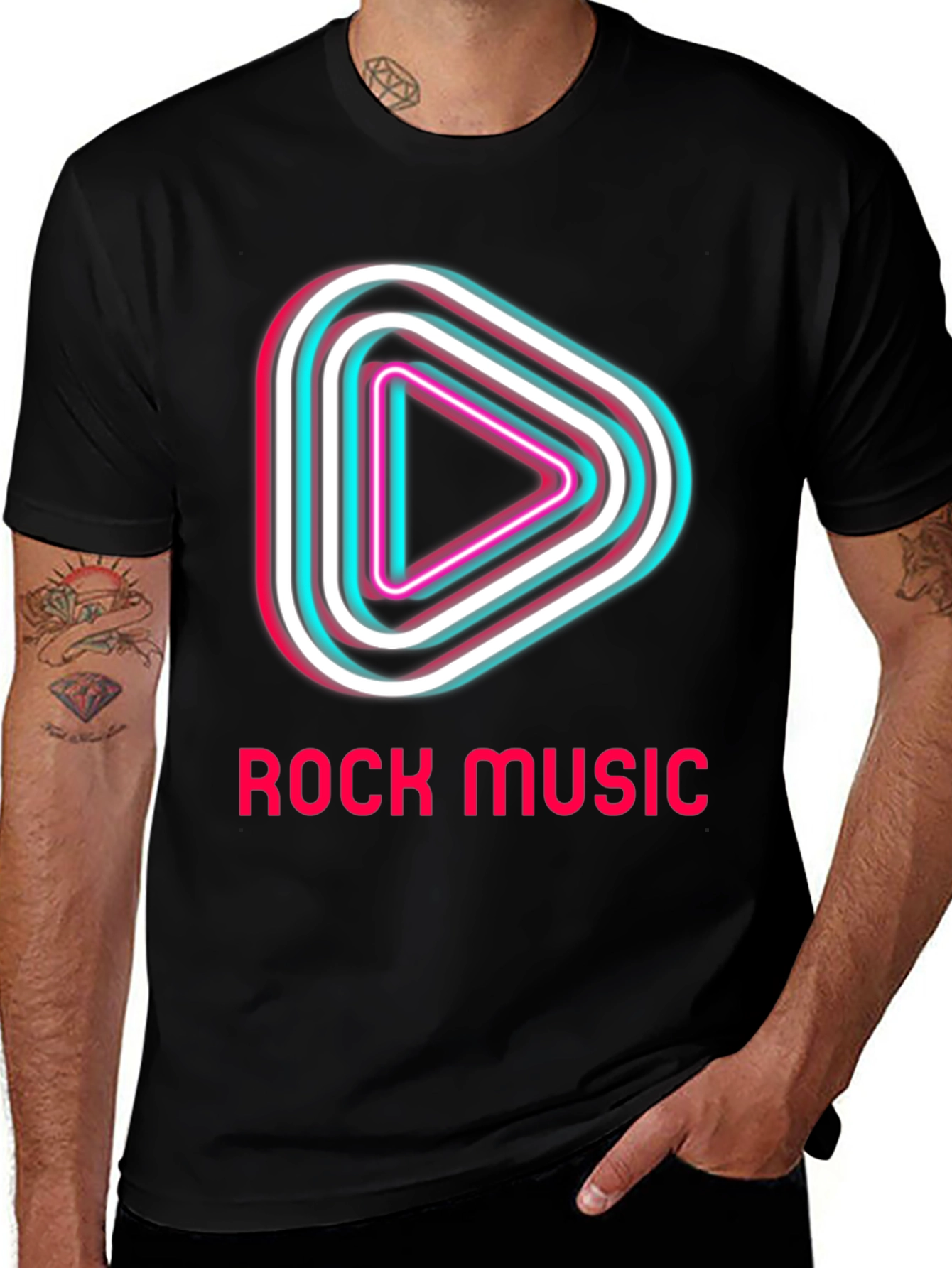 Variant 19 of Rock Music T-Shirt - Neon Play Button Design