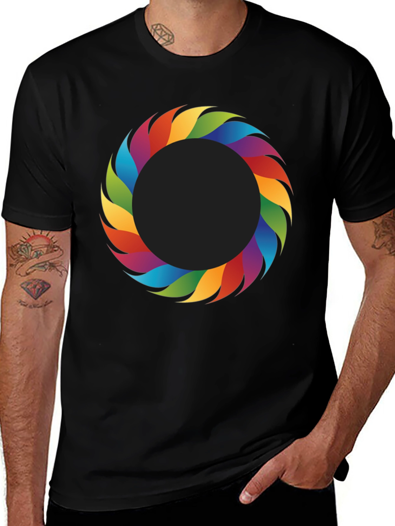 Variant 17 of Rainbow Ring Graphic Tee - Stylish Men's Black T-Shirt