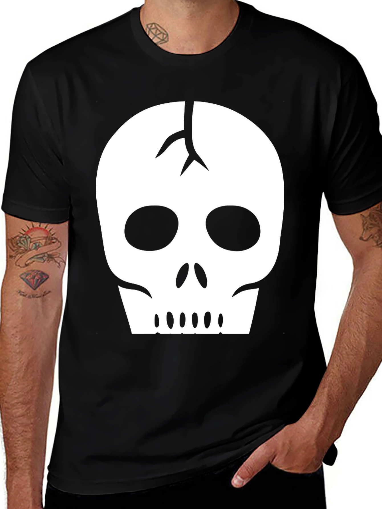 Black Skull Graphic Tee - Black Cotton Casual Shirt main image