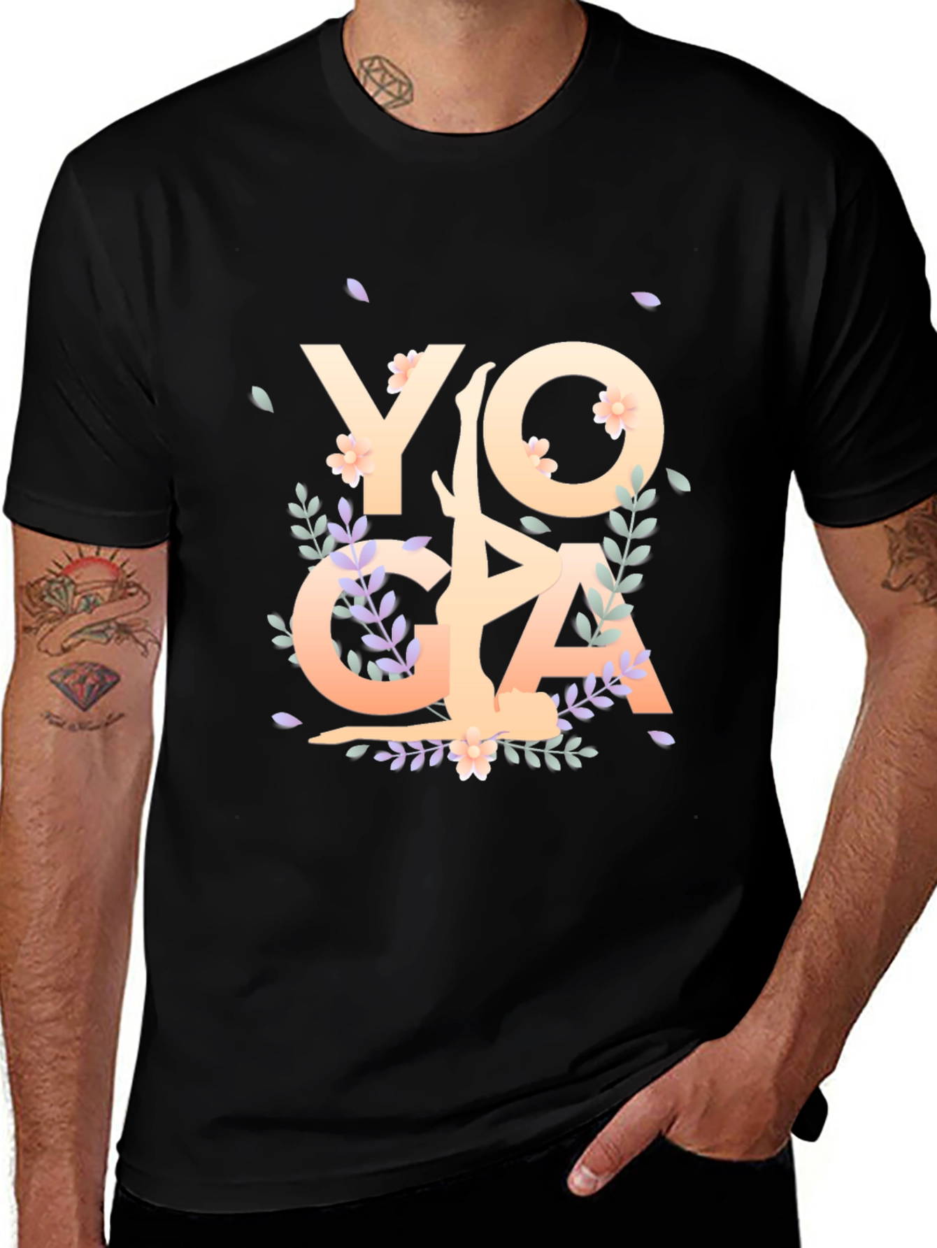 Black Yoga Floral Graphic T-Shirt main image