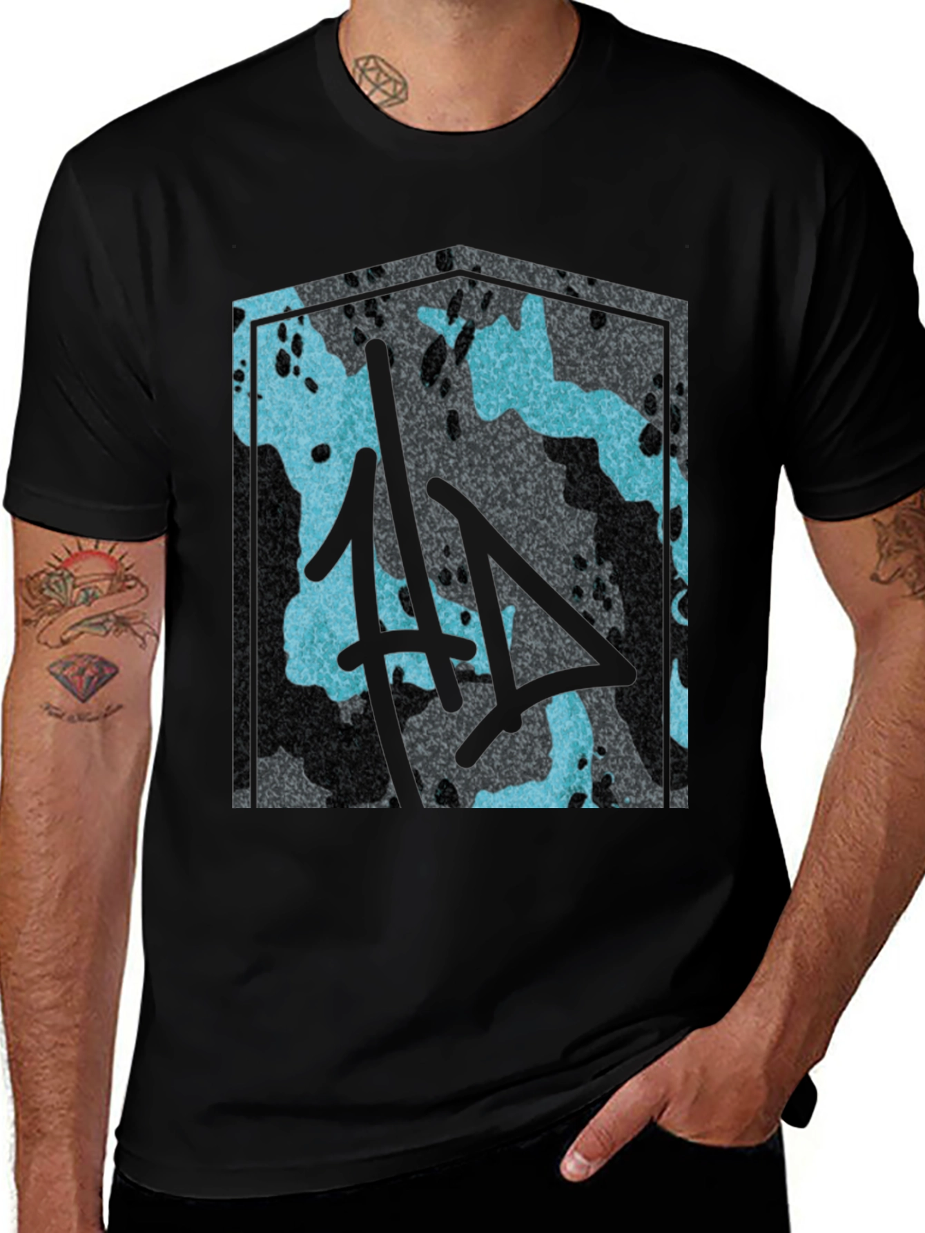 Variant 16 of Urban Camo Graphic Tee - Men's Black T-Shirt