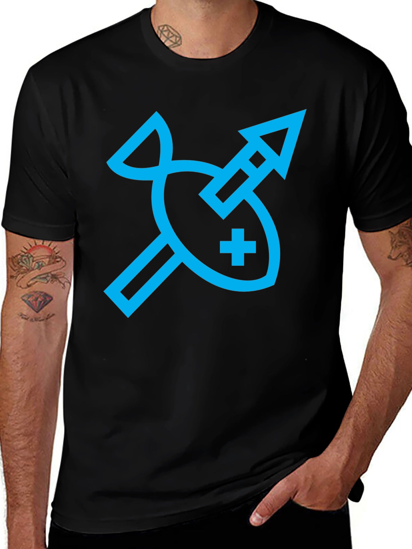 Variant 4 of Abstract Fish and Arrow Graphic Tee - Black